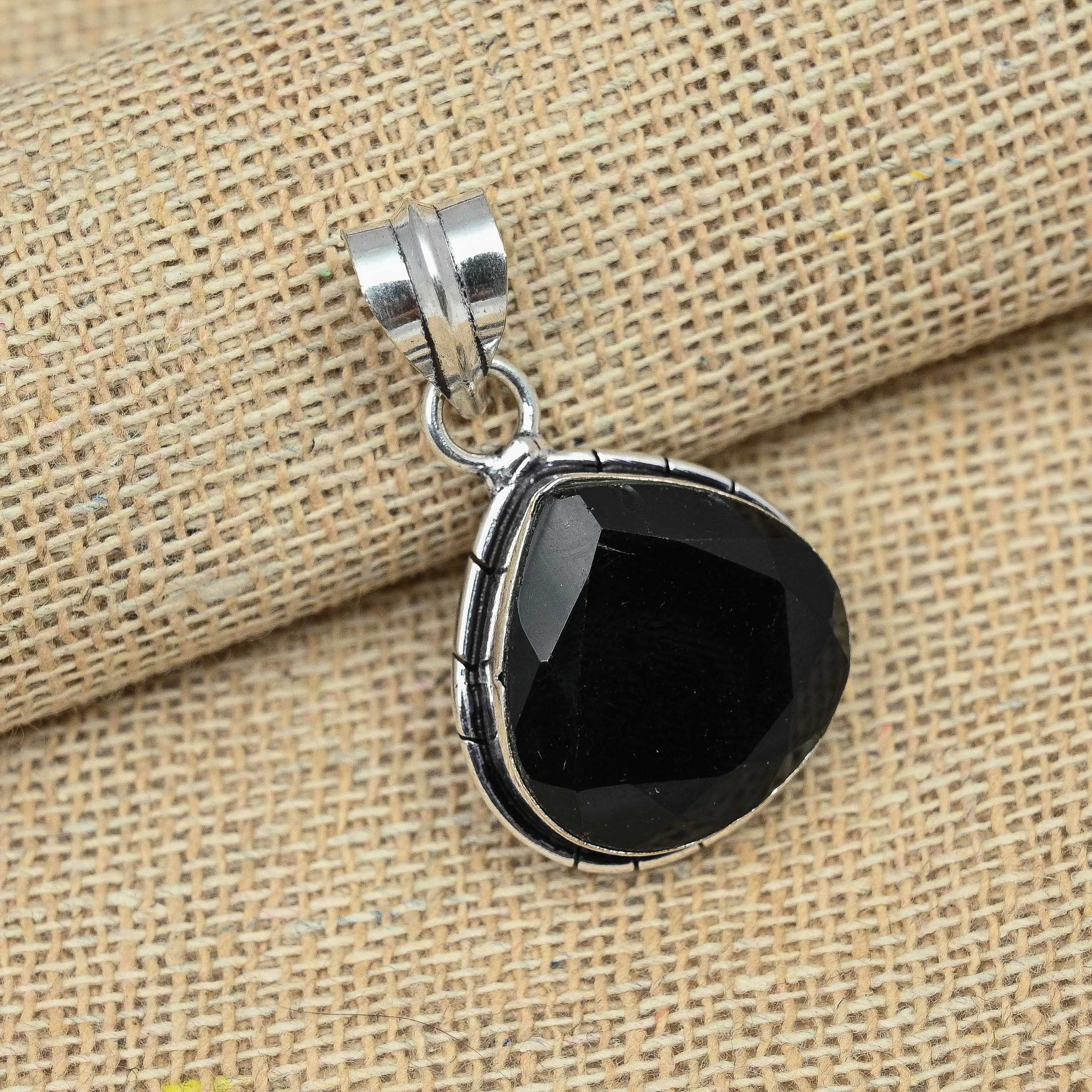 Black Spinel Gemstone Jewelry Solid 925 Sterling Silver Handmade Pendant