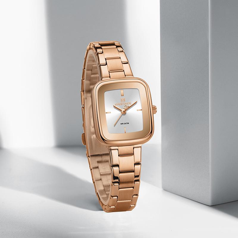NAVIFORCE Original Simple Women Quartz Watch Square Case Stainless Steel Strap 3ATM Waterproof Lightweight Casual Fashion Women Watch NF5075