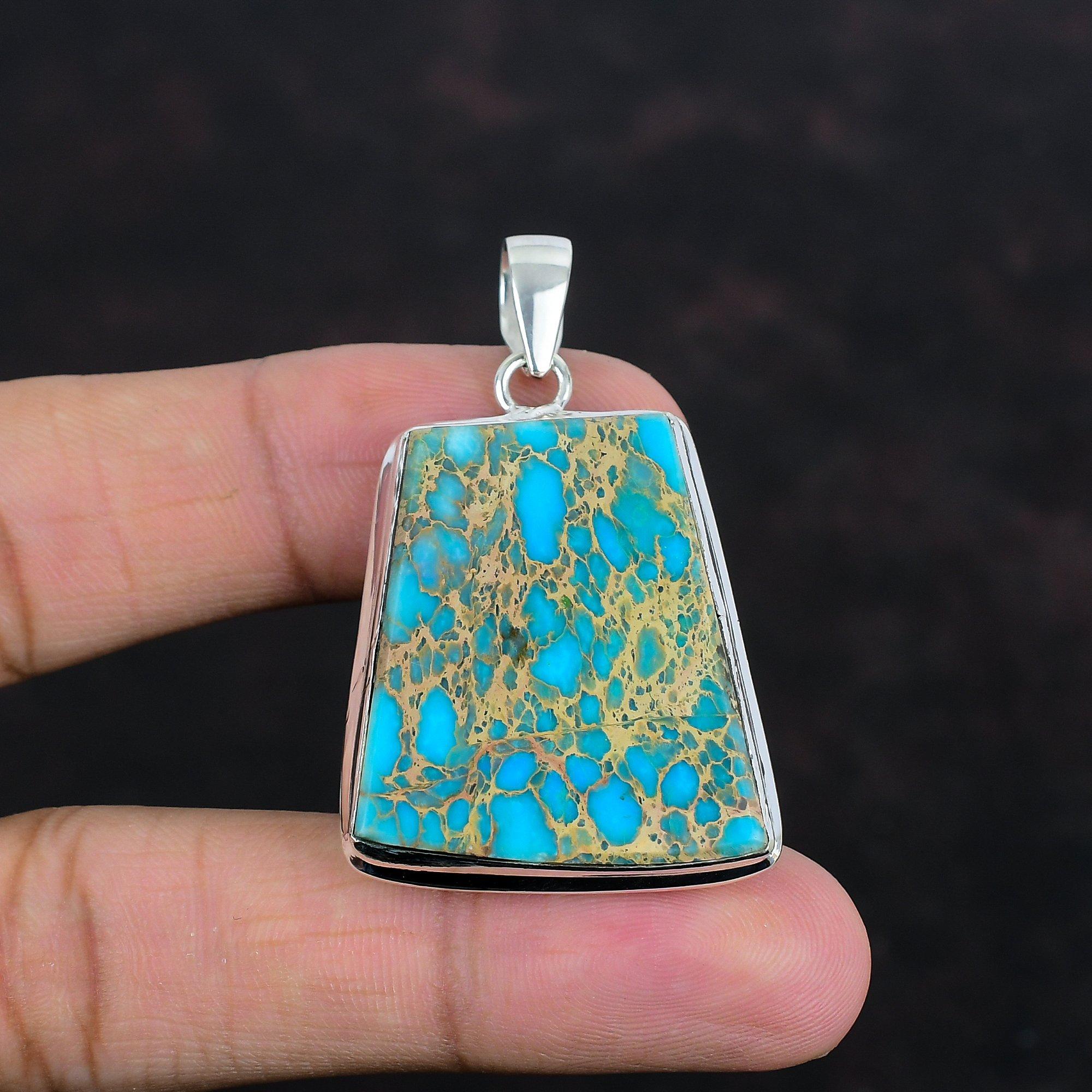 Blue Sea Sediment Jasper Pendant Natural Gemstone Pendant 925 Sterling Silver Pendant Designer Jewelry Handmade Dainty Pendant Gifts For Her