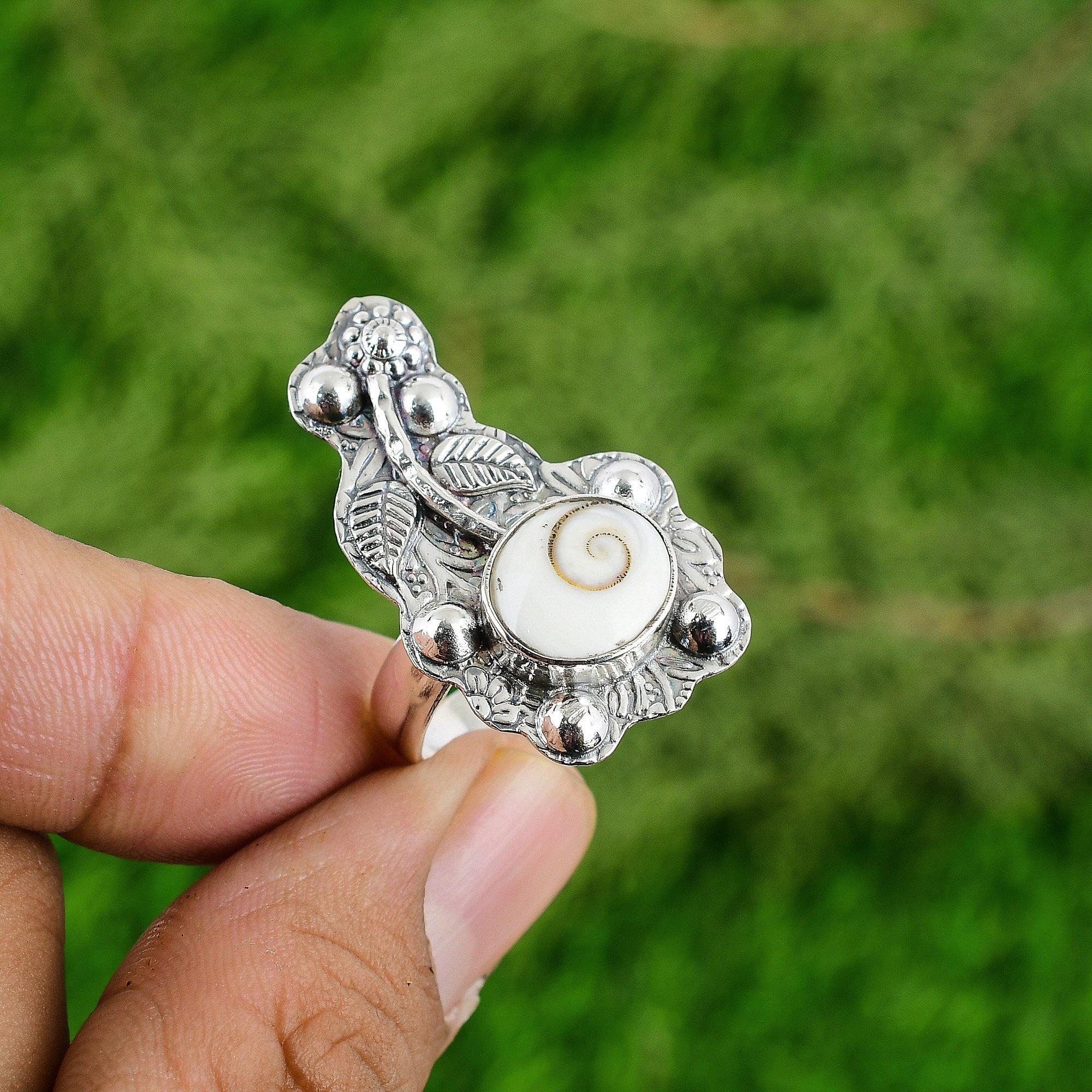Oval Shiva Eye Shell Gemstone Statement Flower Ring Jewelry 925 Sterling Silver