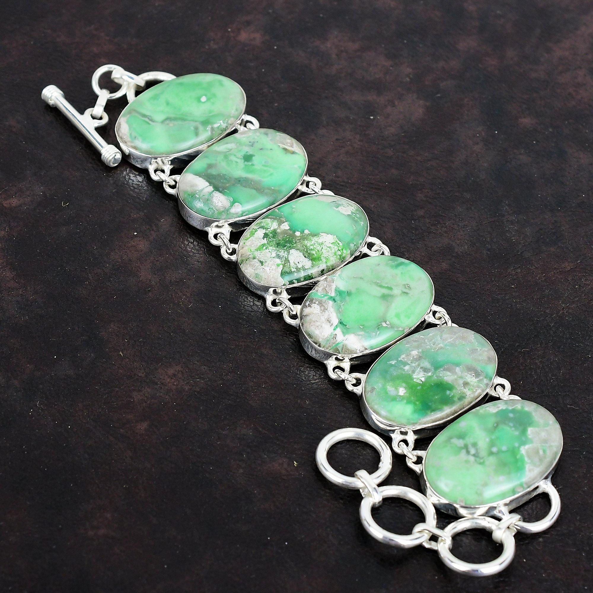 Variscite bracelet genuine gemstone bracelet handmade brand new jewelry 925 sterling silver bracelet adjustable chain bracelet gifts for him