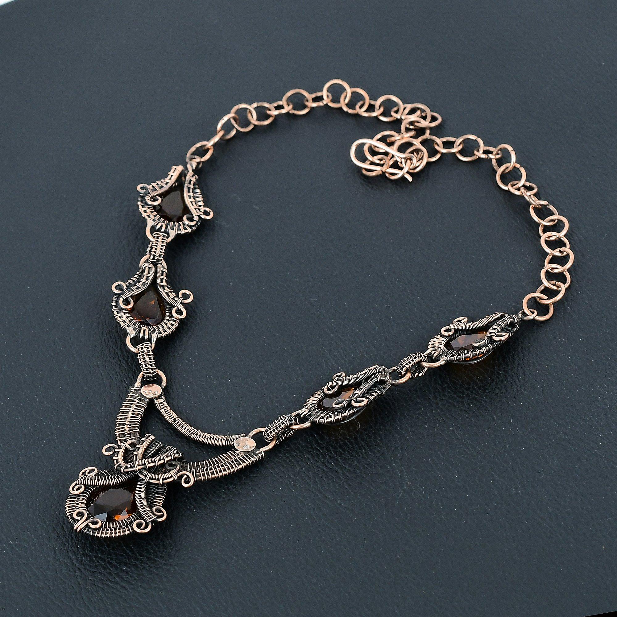 Citrine  Gemstone Handmade Pure Copper Wire Wrap Jewelry Necklace For Love