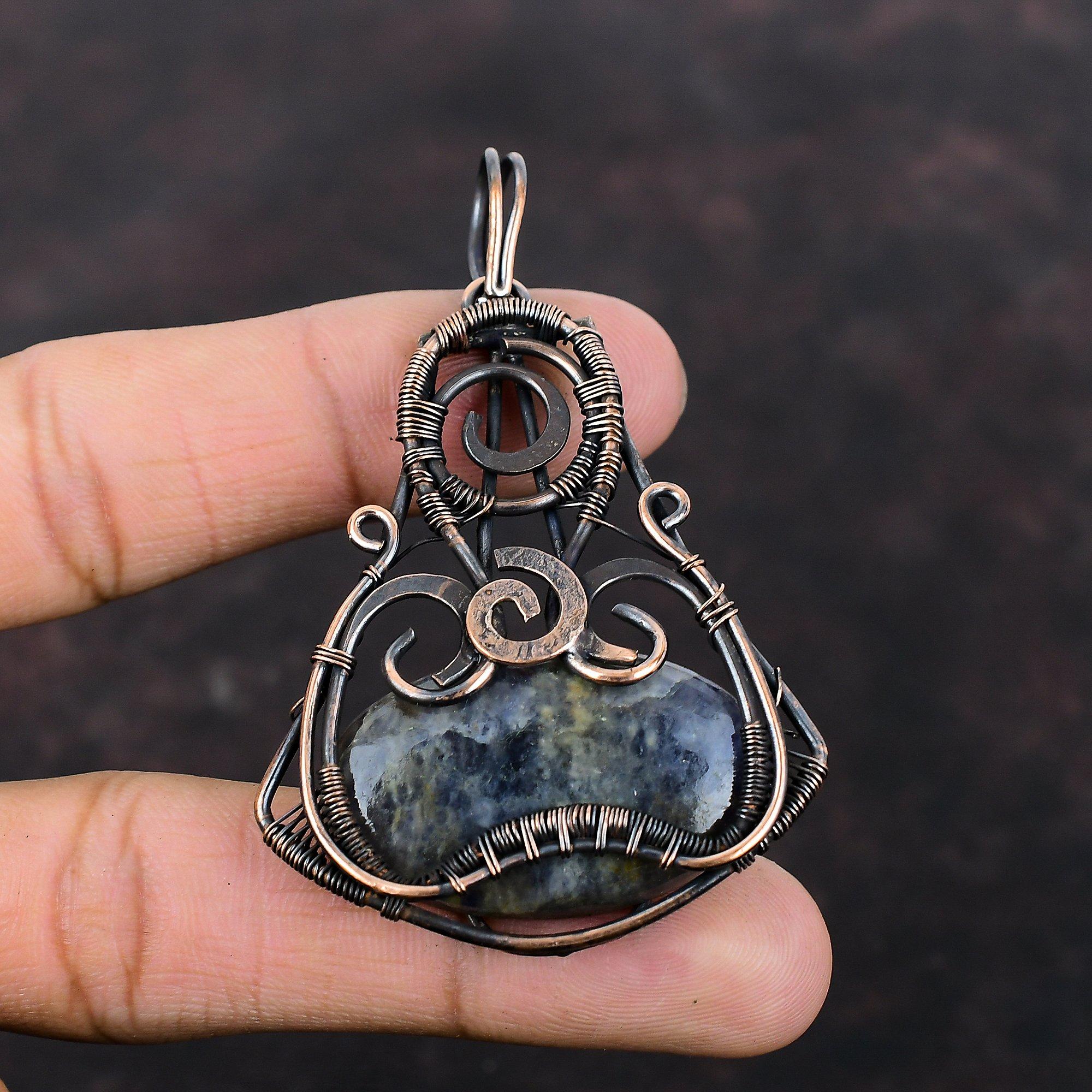 Iolite Sunstone Pendant Copper Wire Wrapped Gemstone Pendant Designer Copper Jewelry Handmade Pendant Women's Special Gift Pendant For Women