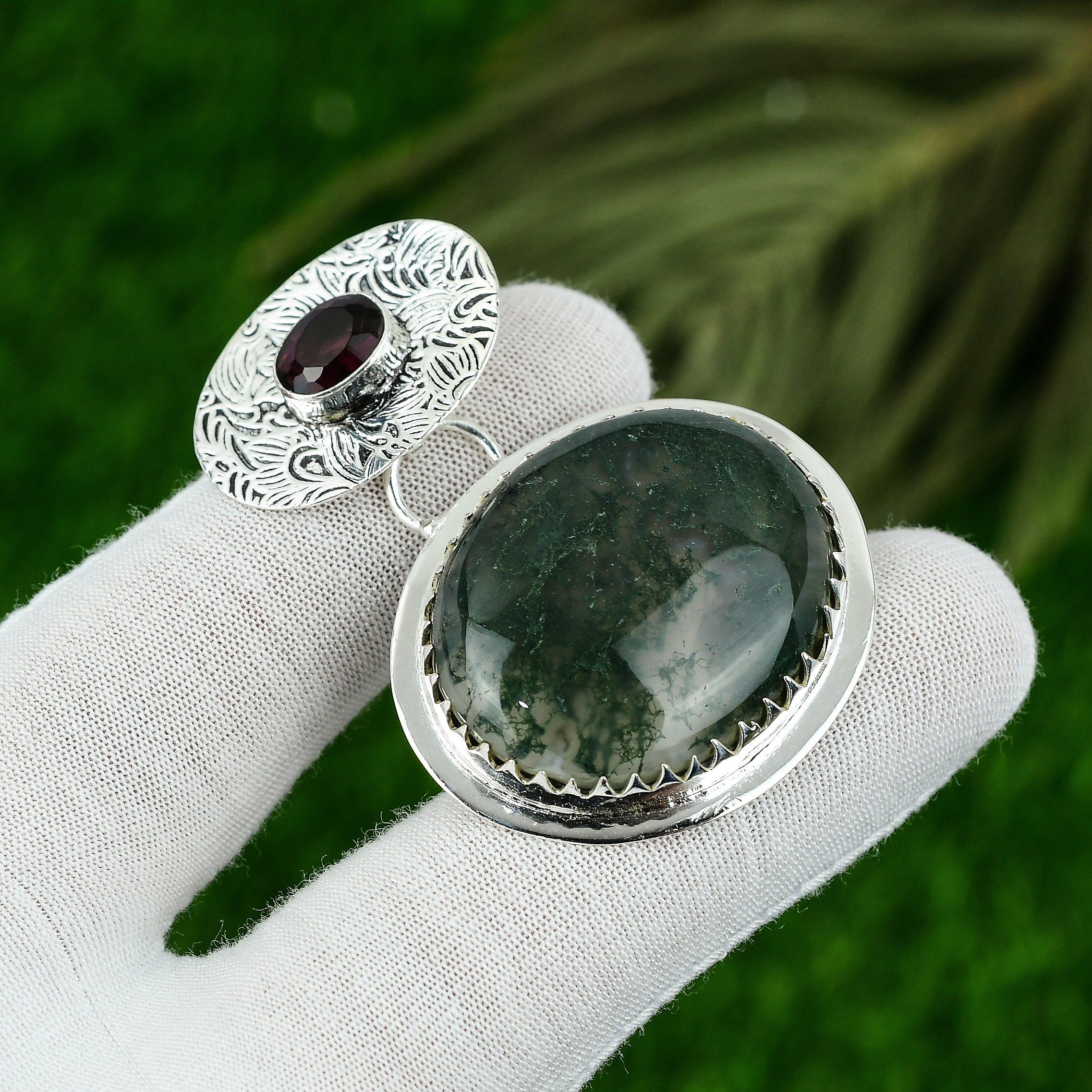 Natural Solar Moss Agate Gemstone Jewelry 925 Sterling Silver Pendant For Girls