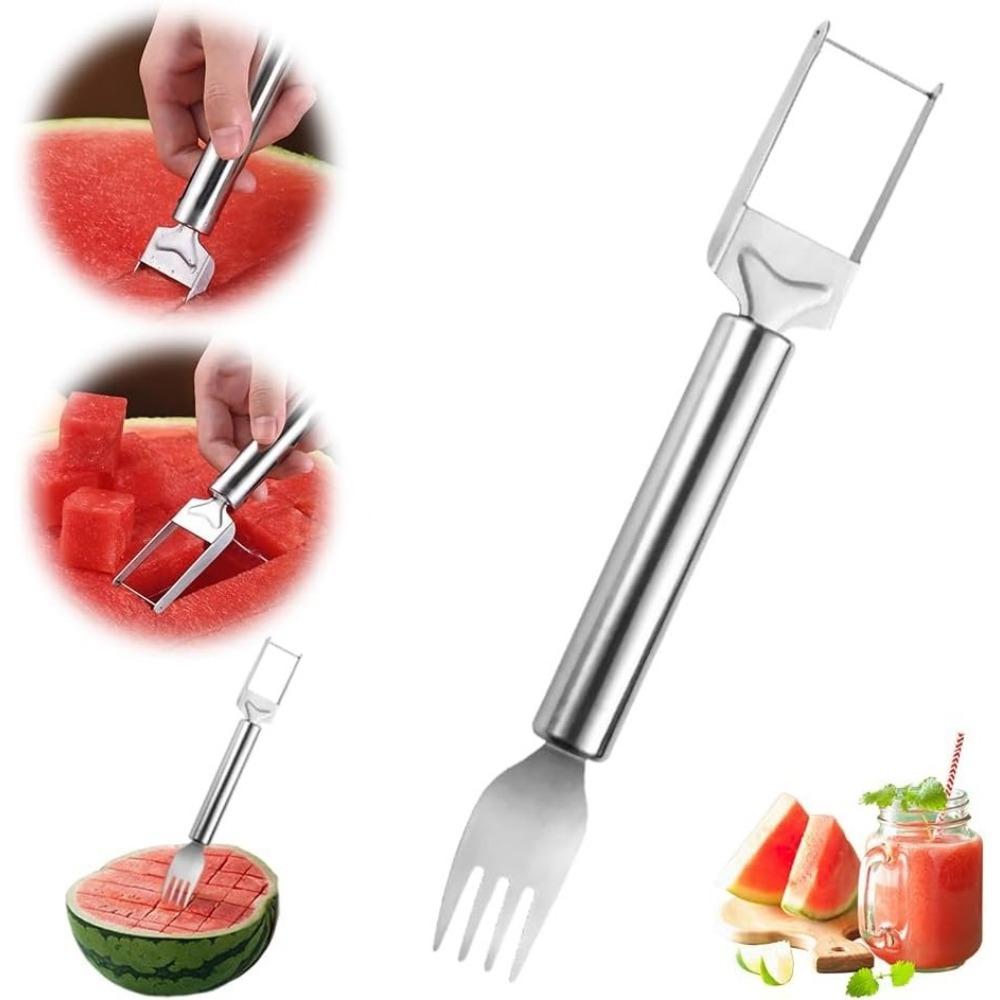 2-in-1 Stainless Steel Watermelon Cutter, Watermelon Slicer, Fruit Watermelon Cutting Tool, Double Head Stainless Steel Watermelon Cutter & Fruit Fork