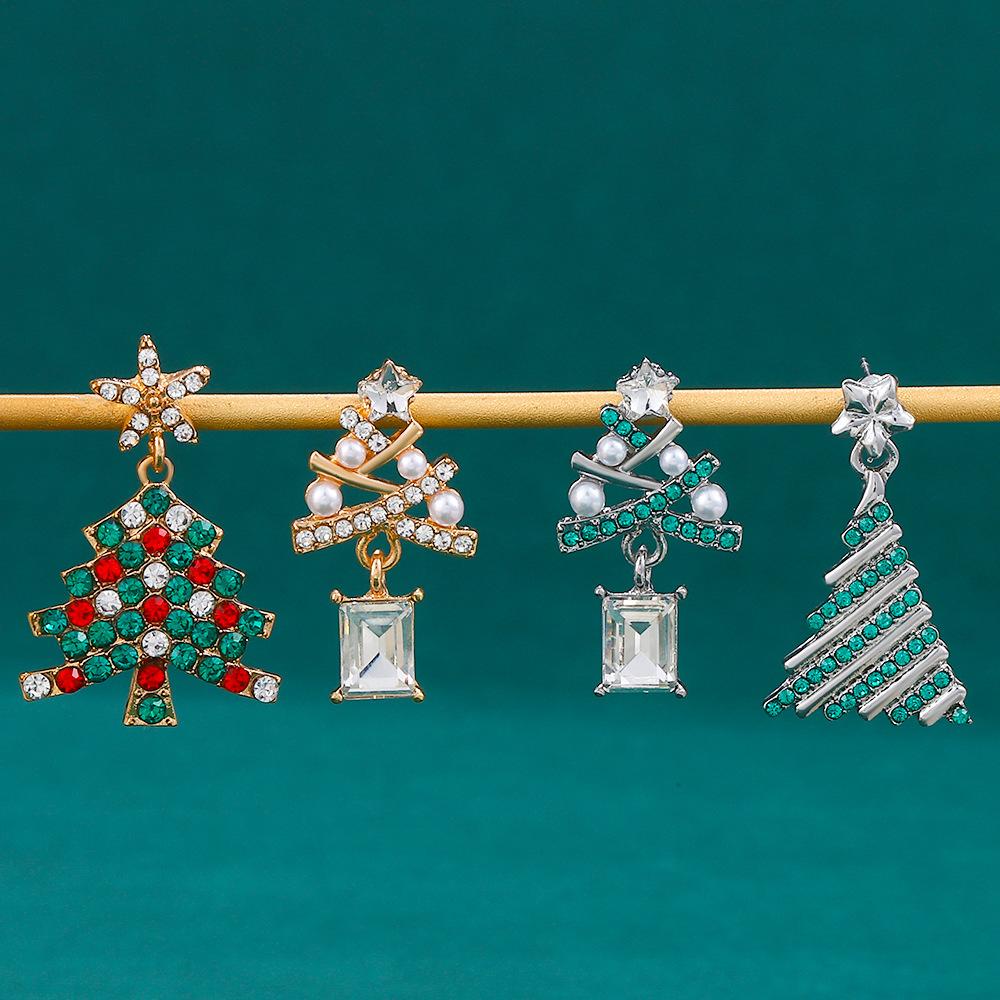 New Arrivals Exaggerated Creativity Personality Temperament Inlay Design Christmas Tree Christmas Earrings For Women