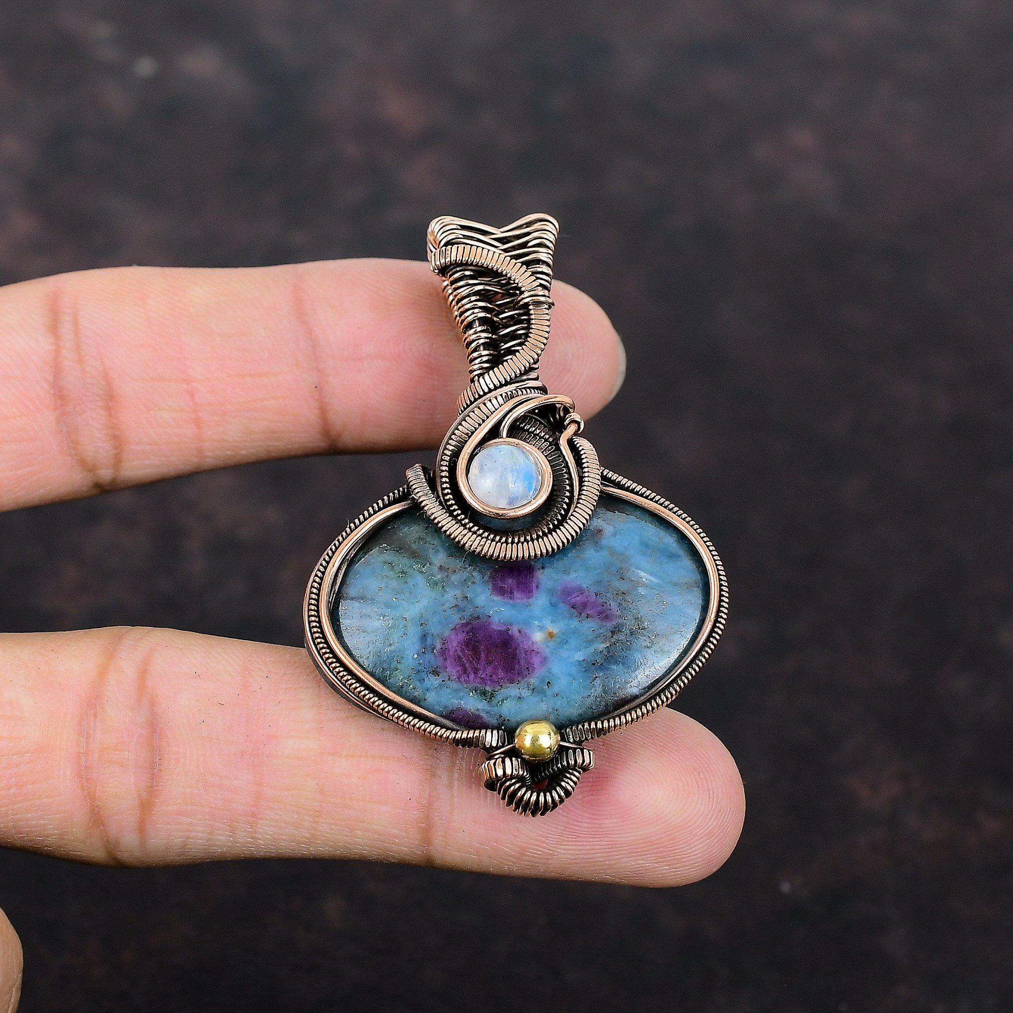 Ruby In Blue Kyanite Pendant Copper Wire Wrapped Pendant Gemstone Copper Jewelry Moonstone Handmade Pendant Wire Wrap Jewelry Wedding Gift
