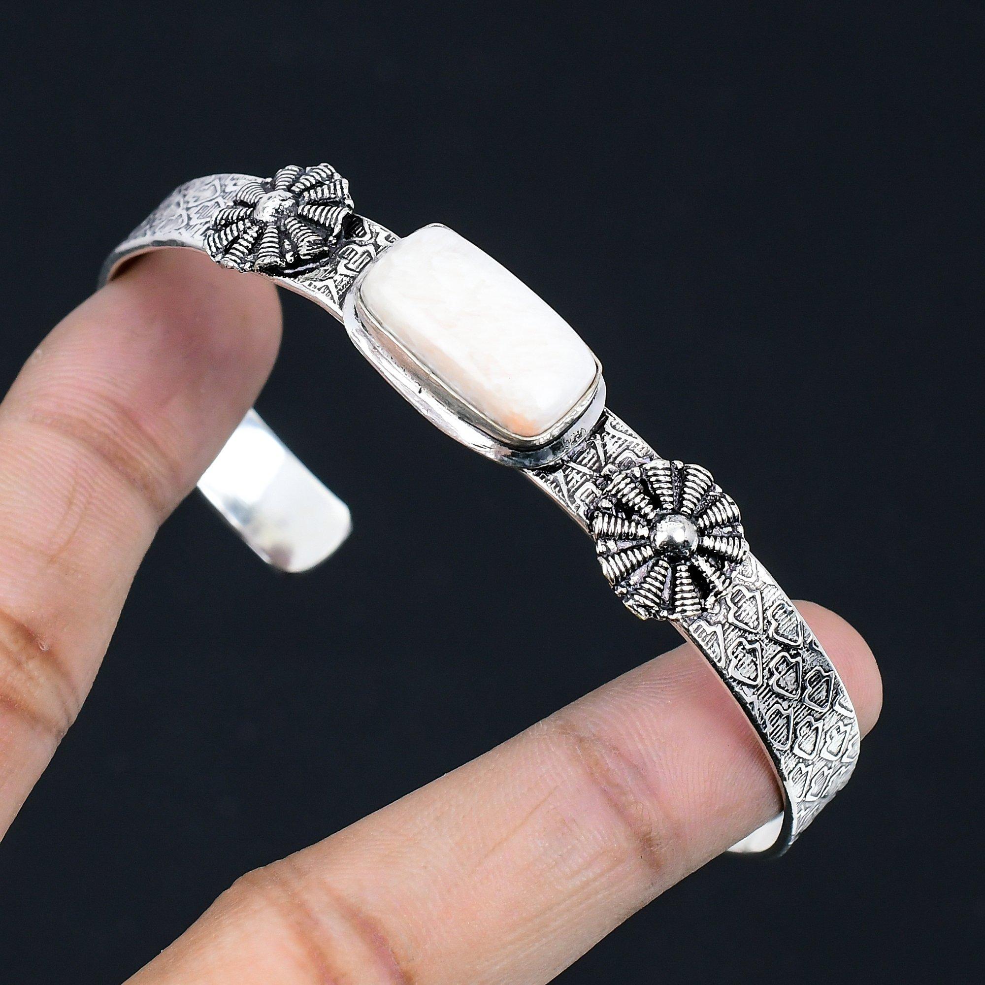 Sisters Day Sale 925 Silver Radiant Scolecite Stone Engagement Birthday Bangle
