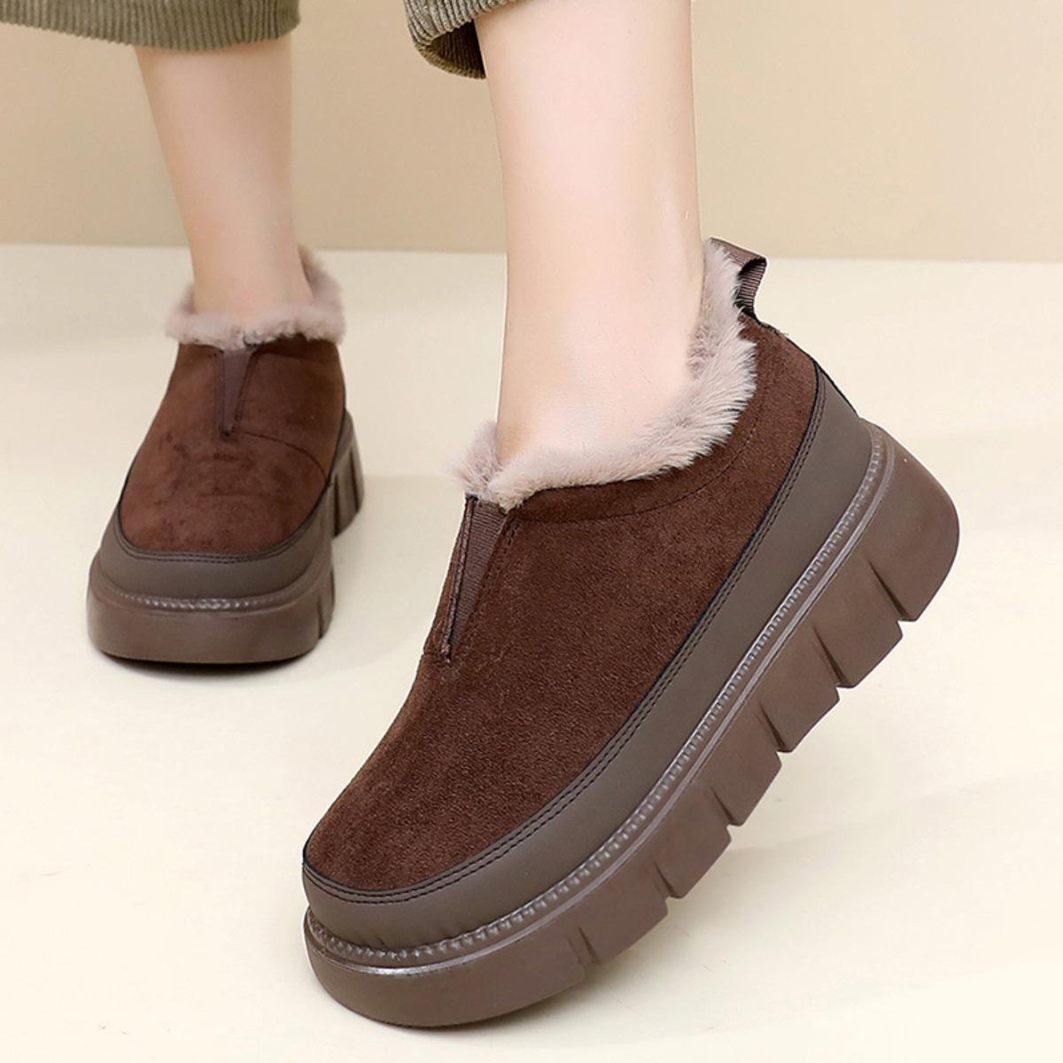 Botas de Tornozelo Femininas de Inverno Grossas e Quentes de Cor Sólida Fashion Versátil de Sola Grossa, Botins Curtos Casuais Duráveis e Fashion