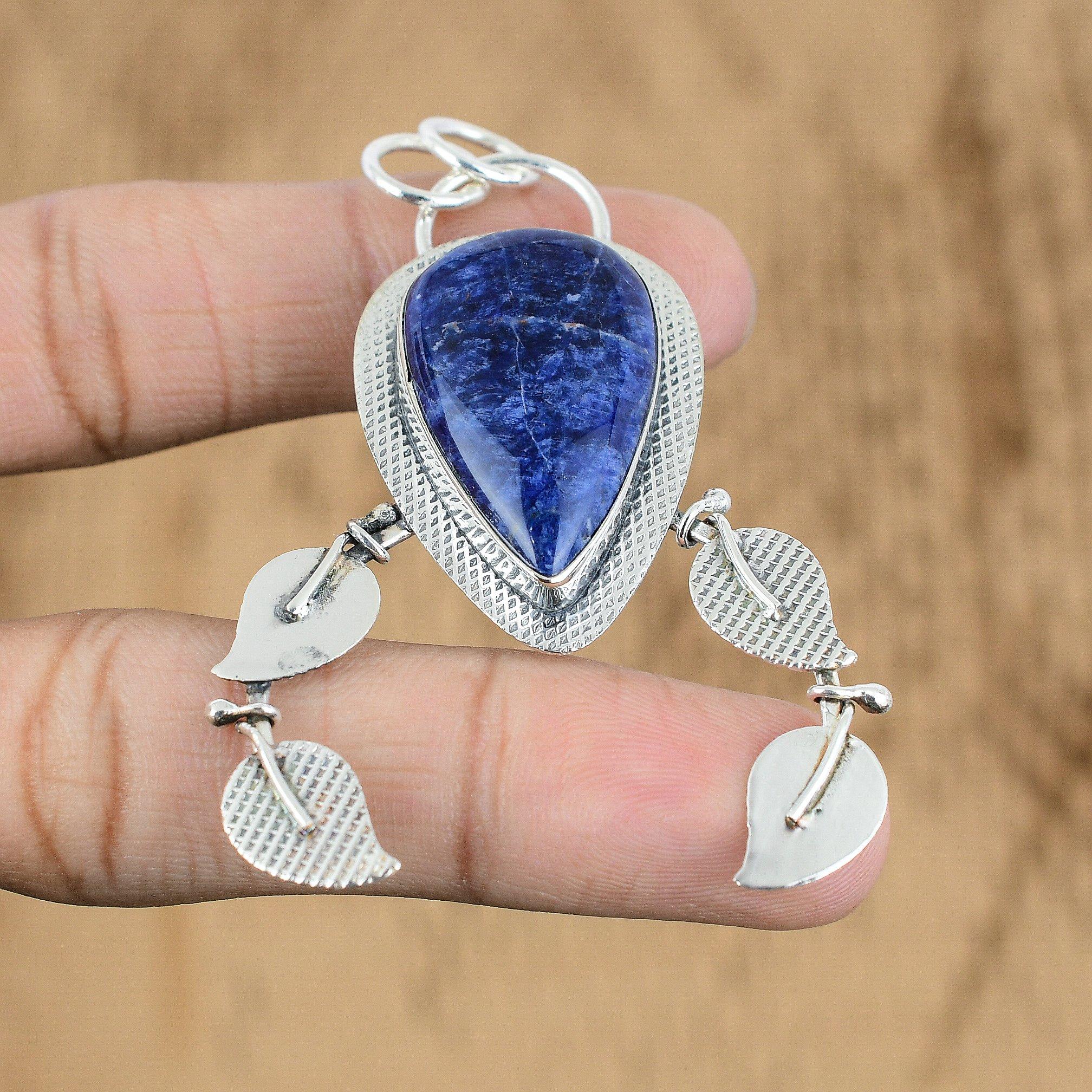 Womens Day Deal Pear Natural Sodalite Sterling Silver Artisan Pendant Jewelry