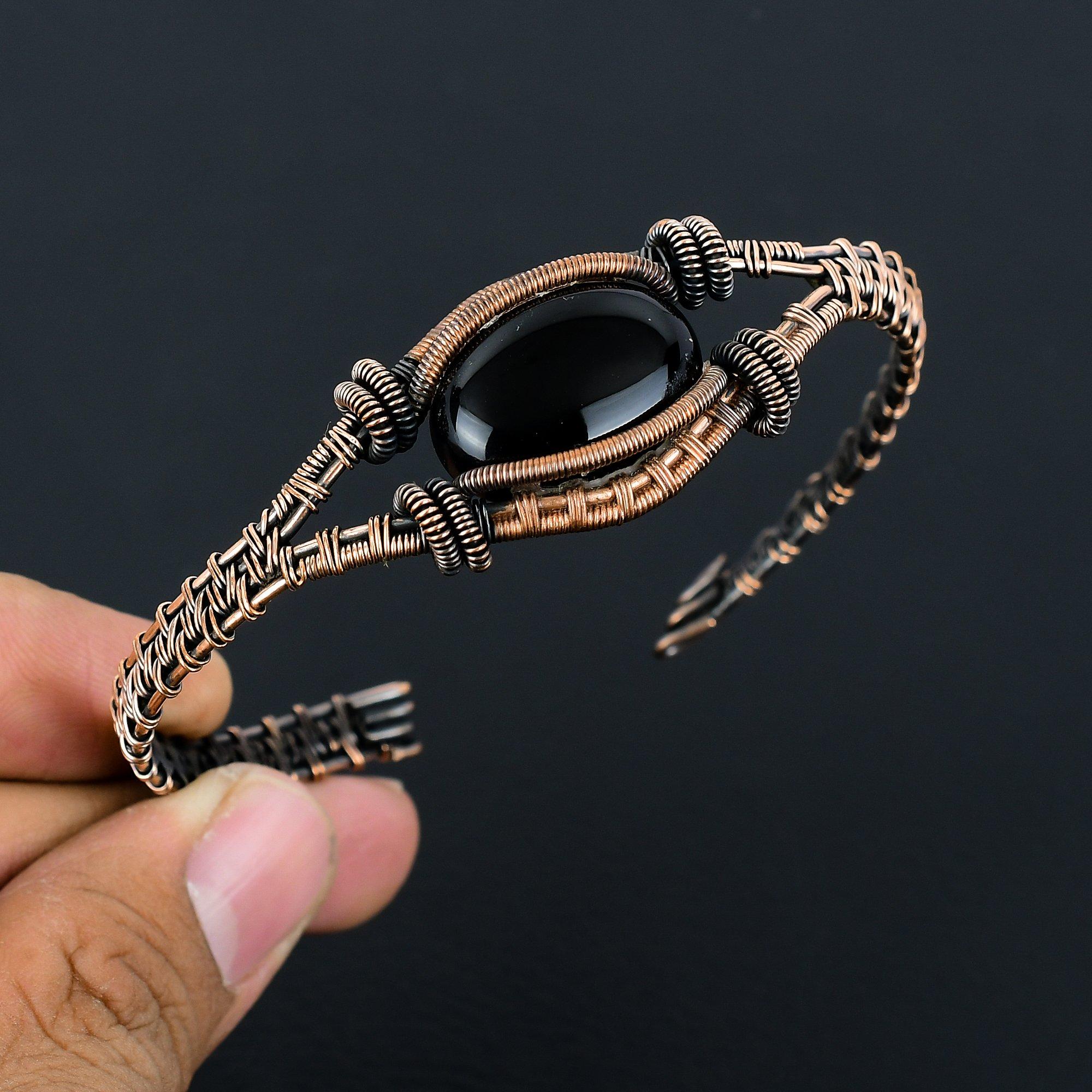 Lovely Black Onyx  Gemstone Handmade Copper Wire Wrap Jewelry Adjustable Cuff