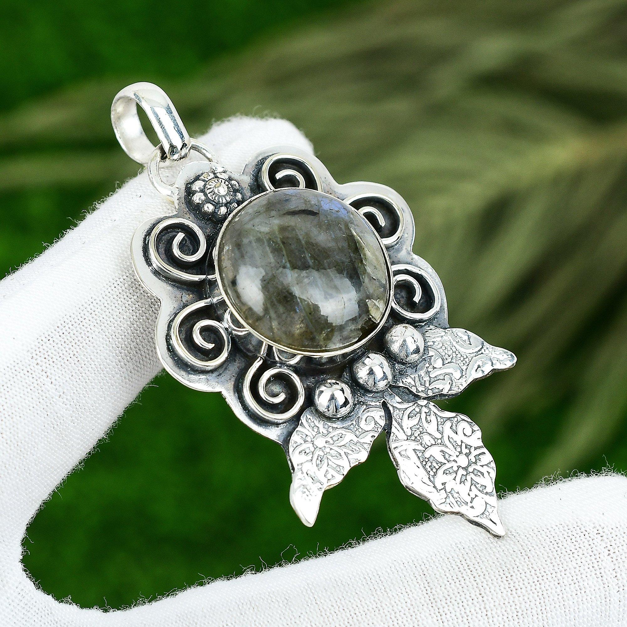 Sisters Day Sale Labradorite Stone 925 Sterling Silver Boho Engagement Pendant