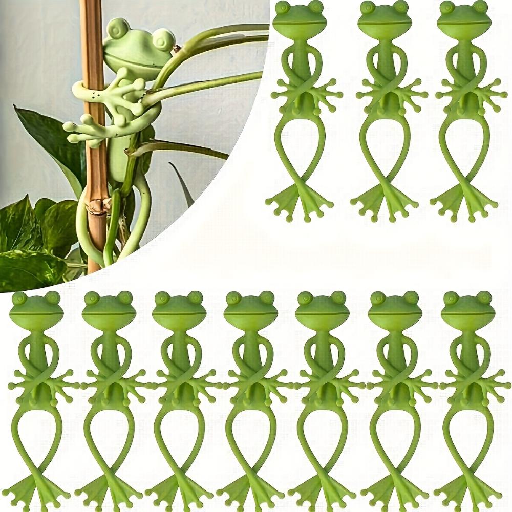 10PCS green frog plant racks,cute and stable PP plant supports,  for small potted plants and granulation plants, perfect for garden decorations