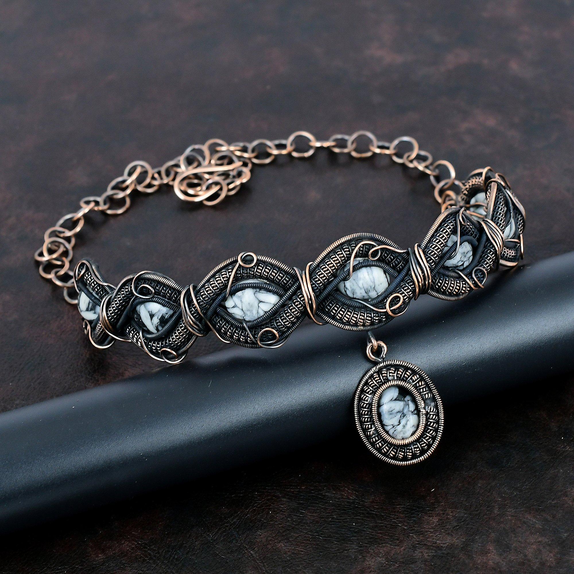 Pinolith Jasper Necklace Copper Wire Wrapped Necklace Handmade Jewelry Adjustable Chain Necklace Gemstone Necklace Copper Jewelry For Gift