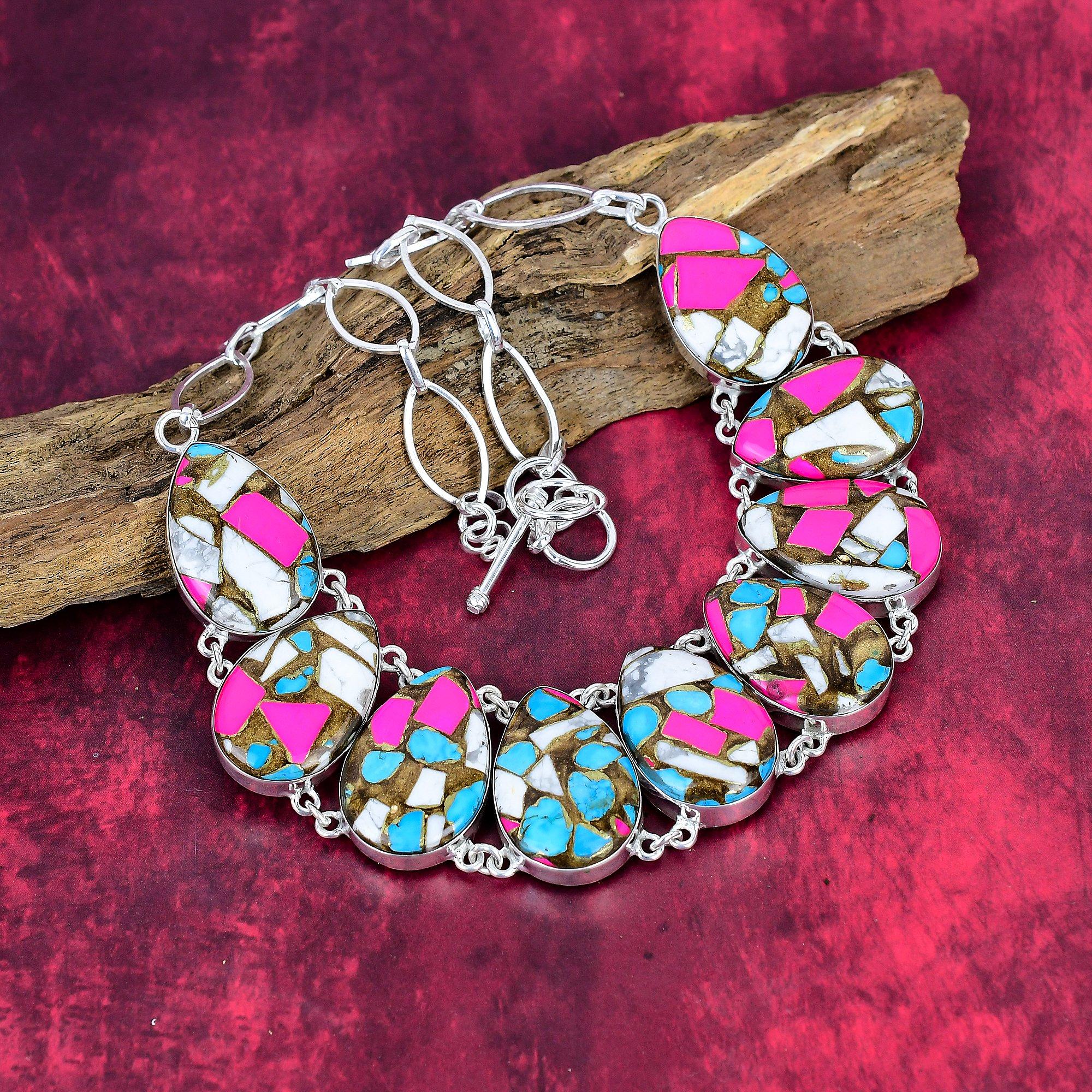 Cotton Candy Turquoise 925 Solid Sterling Silver Necklace Adjustable, Chain Necklace Handmade Gemstone, Gifts For Love Antique Jewelry