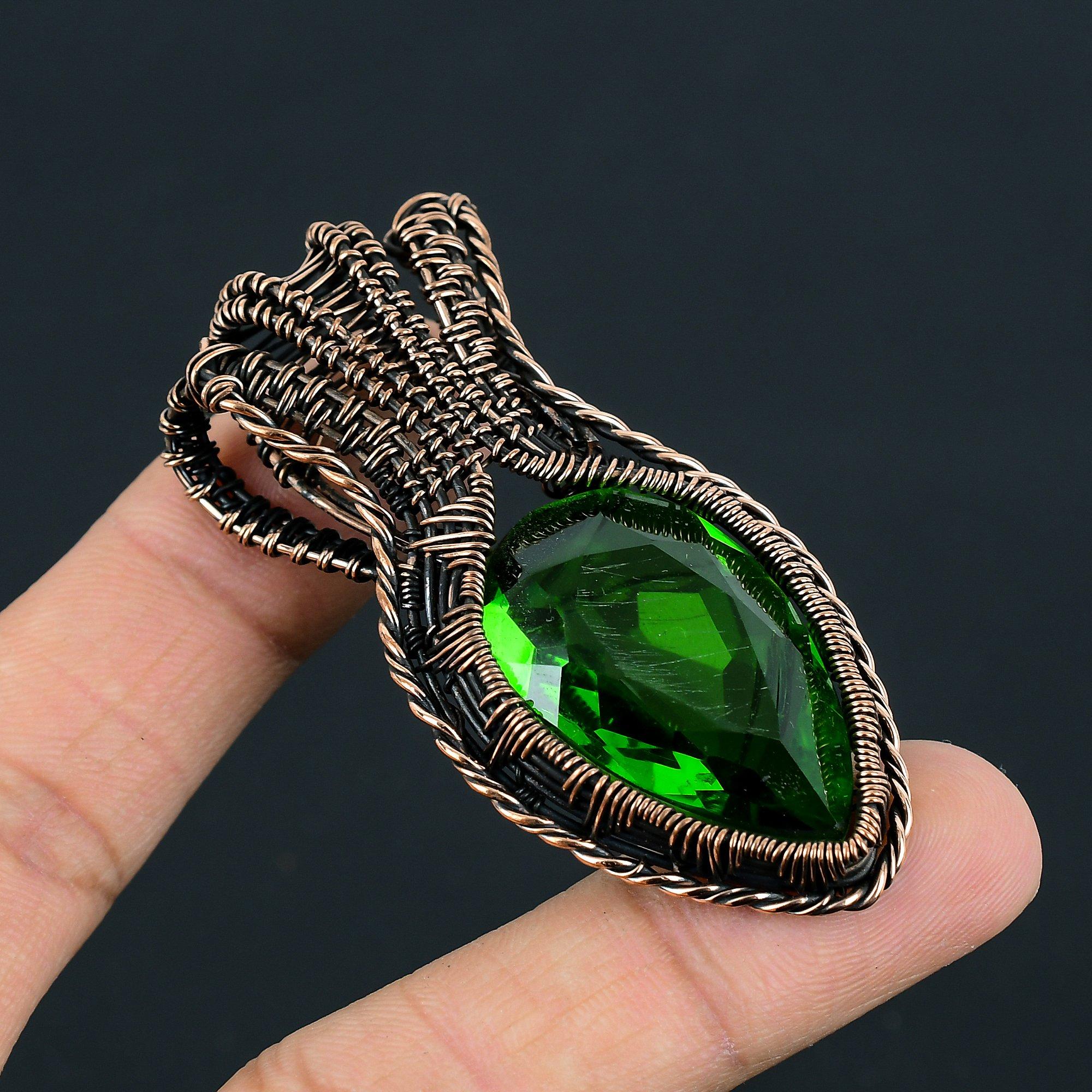 Astonishing Peridot Gemstone Handmade Copper Wire Wrap Jewelry Pendant