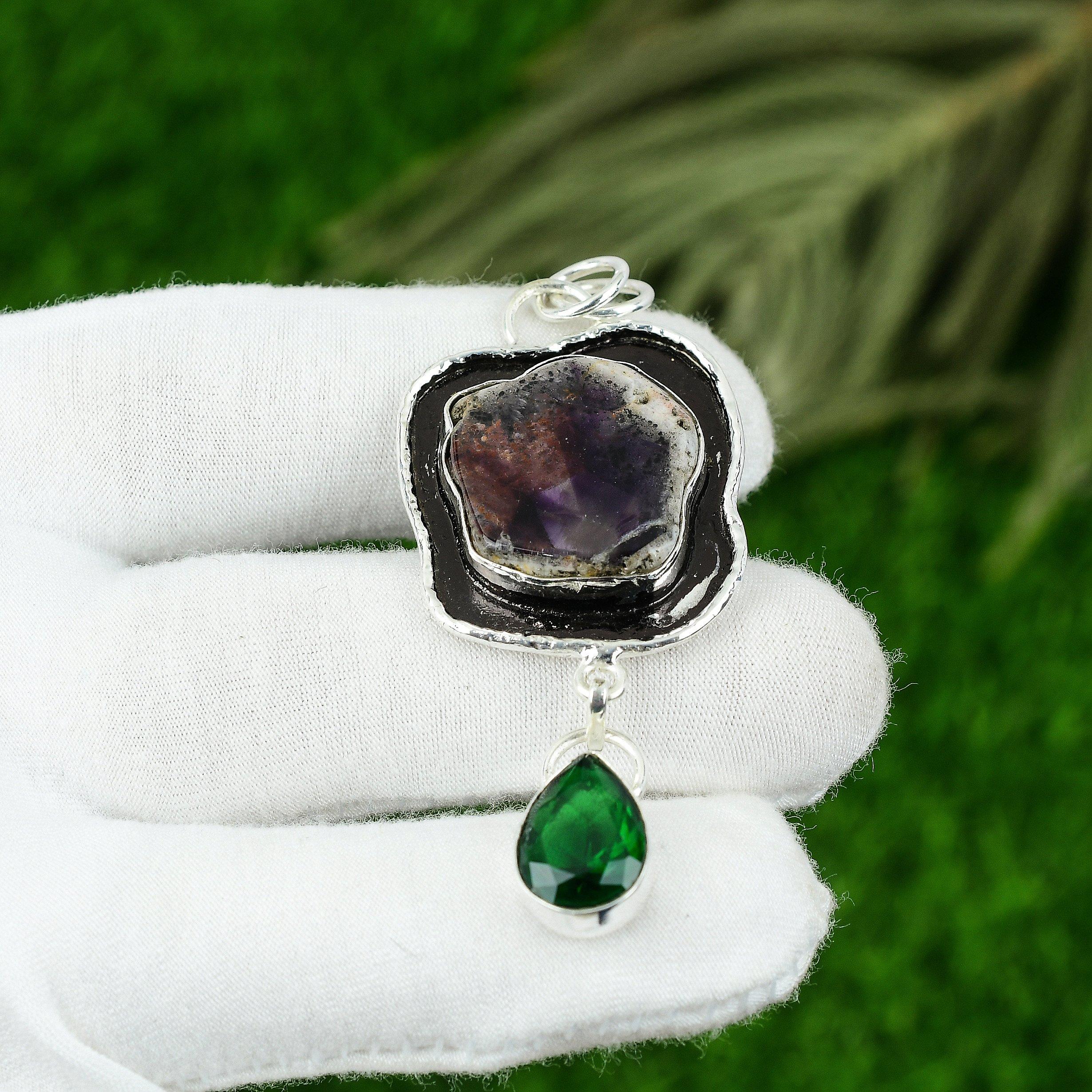 Natural Super 23 Amethyst Gemstone Pendant 925 Sterling Silver Jewelry For Women
