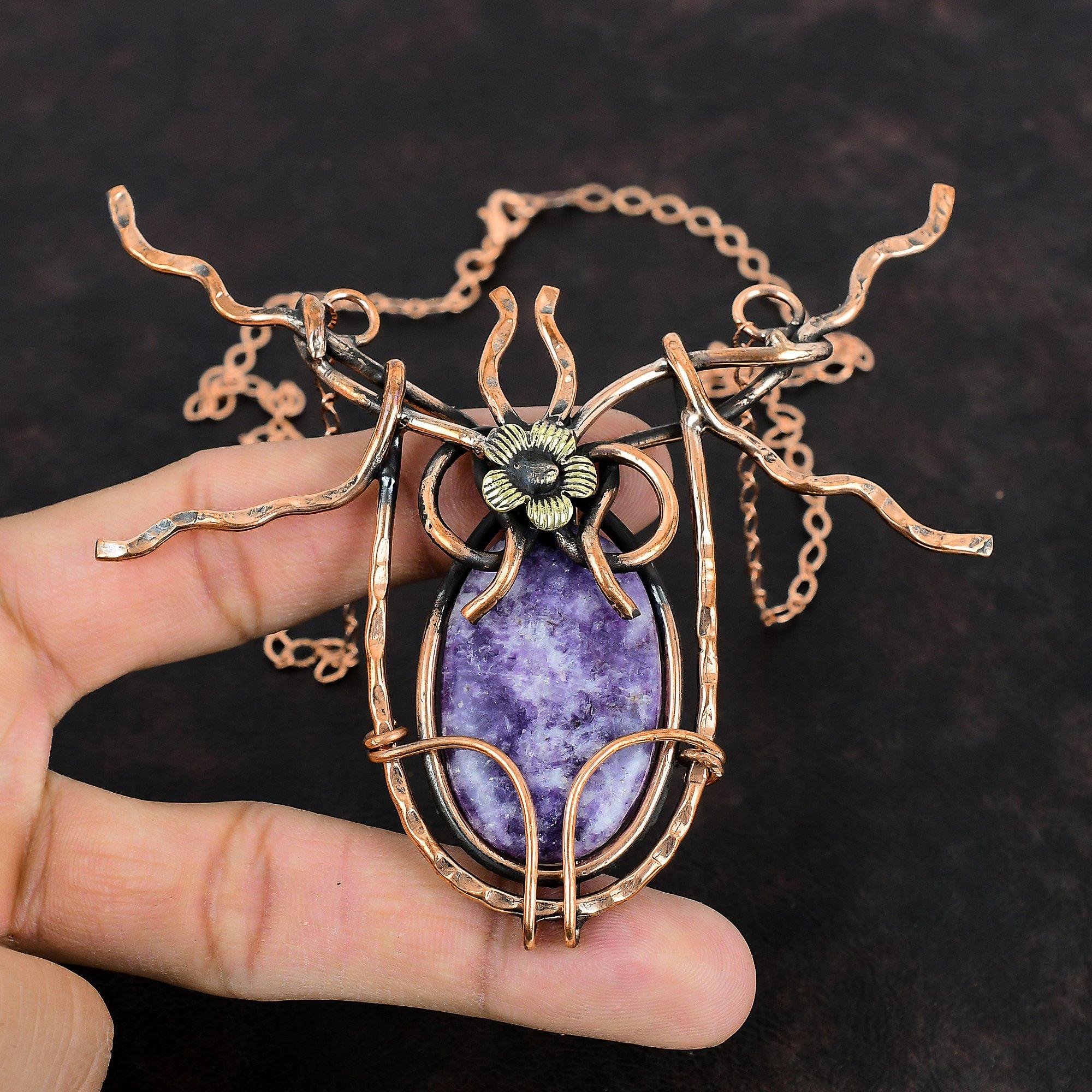 Lepidolite Necklace Copper Wire Wrapped Adjustable Chain Necklace Genuine Gemstone Jewelry Handmade Necklace For Gifts Dainty Copper Jewelry