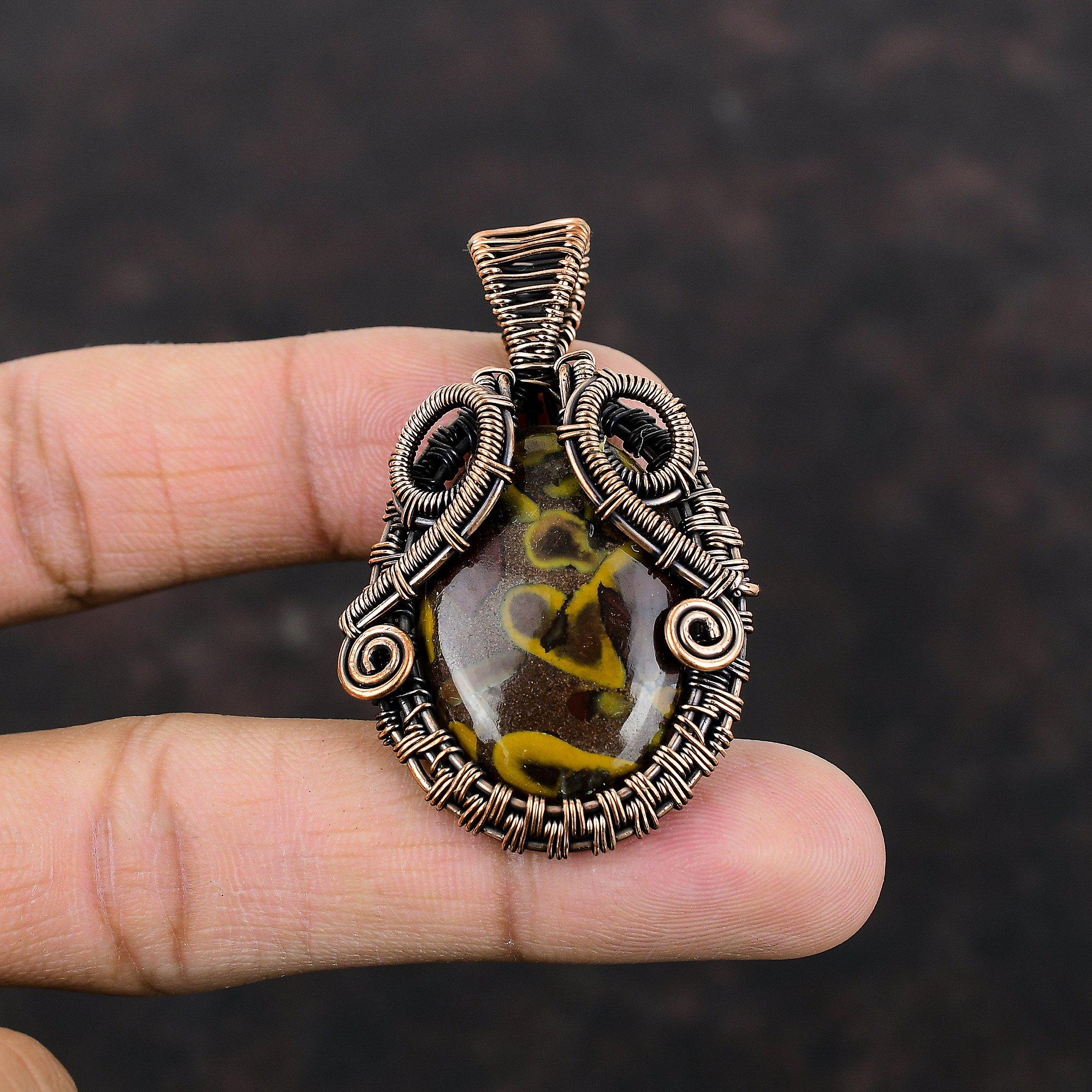 Fruit Jasper Pendant Copper Wire Wrapped Gemstone  Pendant Fruit Jasper Jewelry Handmade Pendant Copper Jewelry For Gift Boho Hippie Pendant