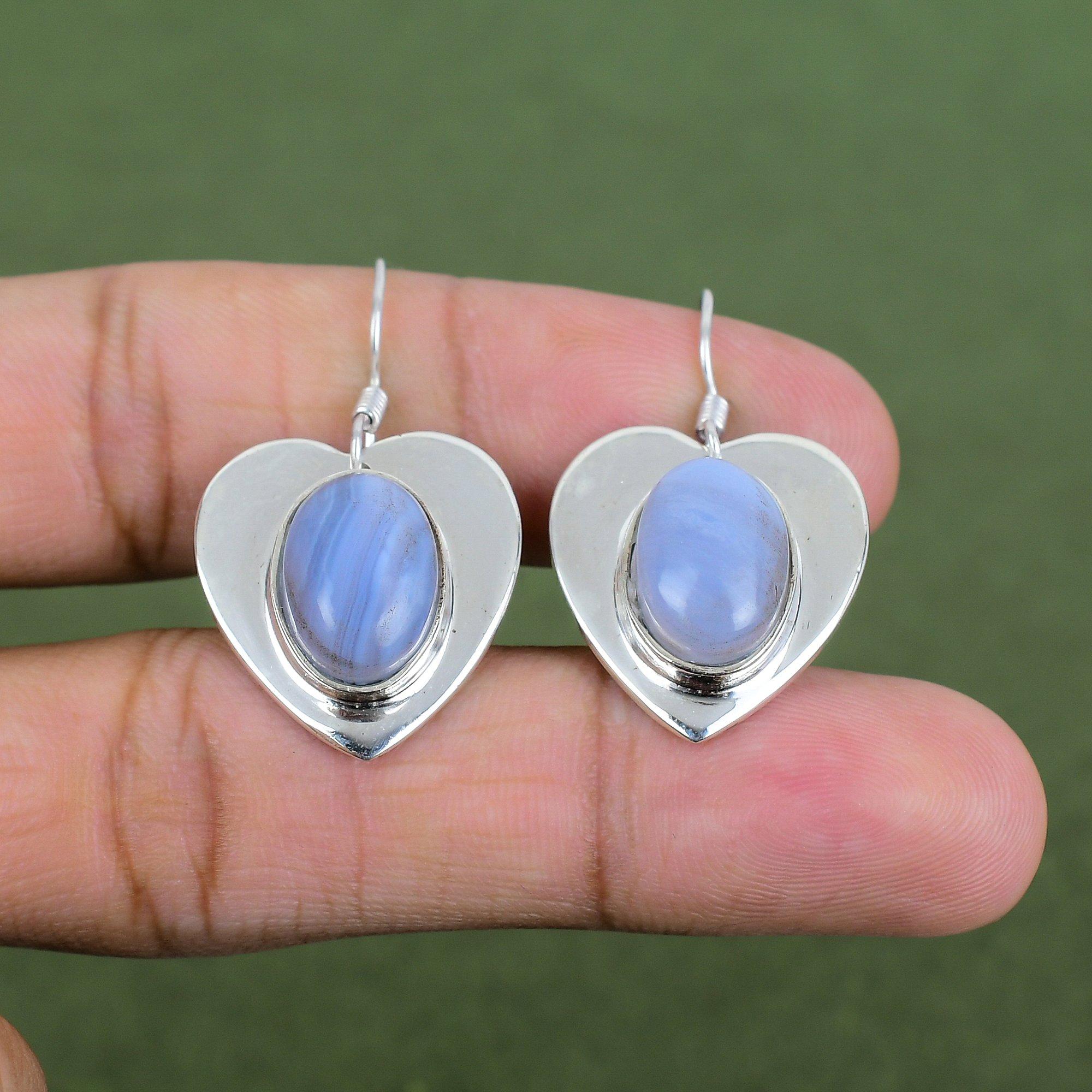 Blue Lace Agate Earring 925 Sterling Silver Earring Decent Earring Gemstone Jewelry Handmade Earrings Silver Jewelry For Her Gifts For Women