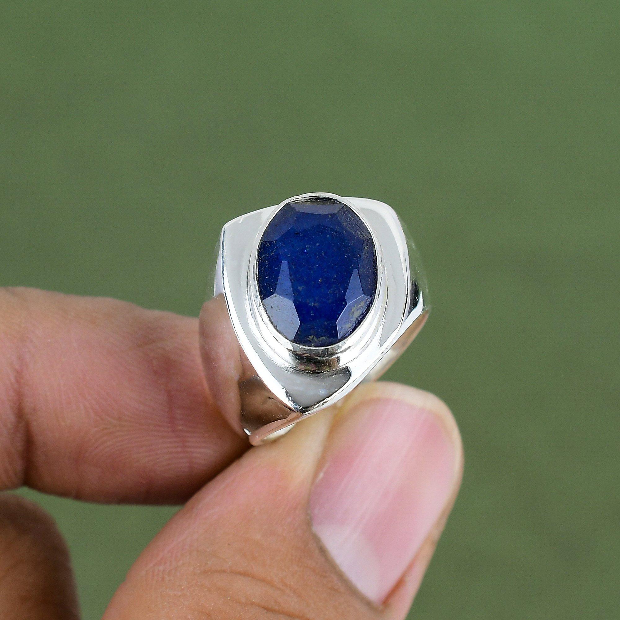 Faceted Blue Sapphire Ring 925 Sterling Silver Ring Handmade Beautiful Jewelry Antique Gemstone Ring Anniversary Gift Available In Ring Size