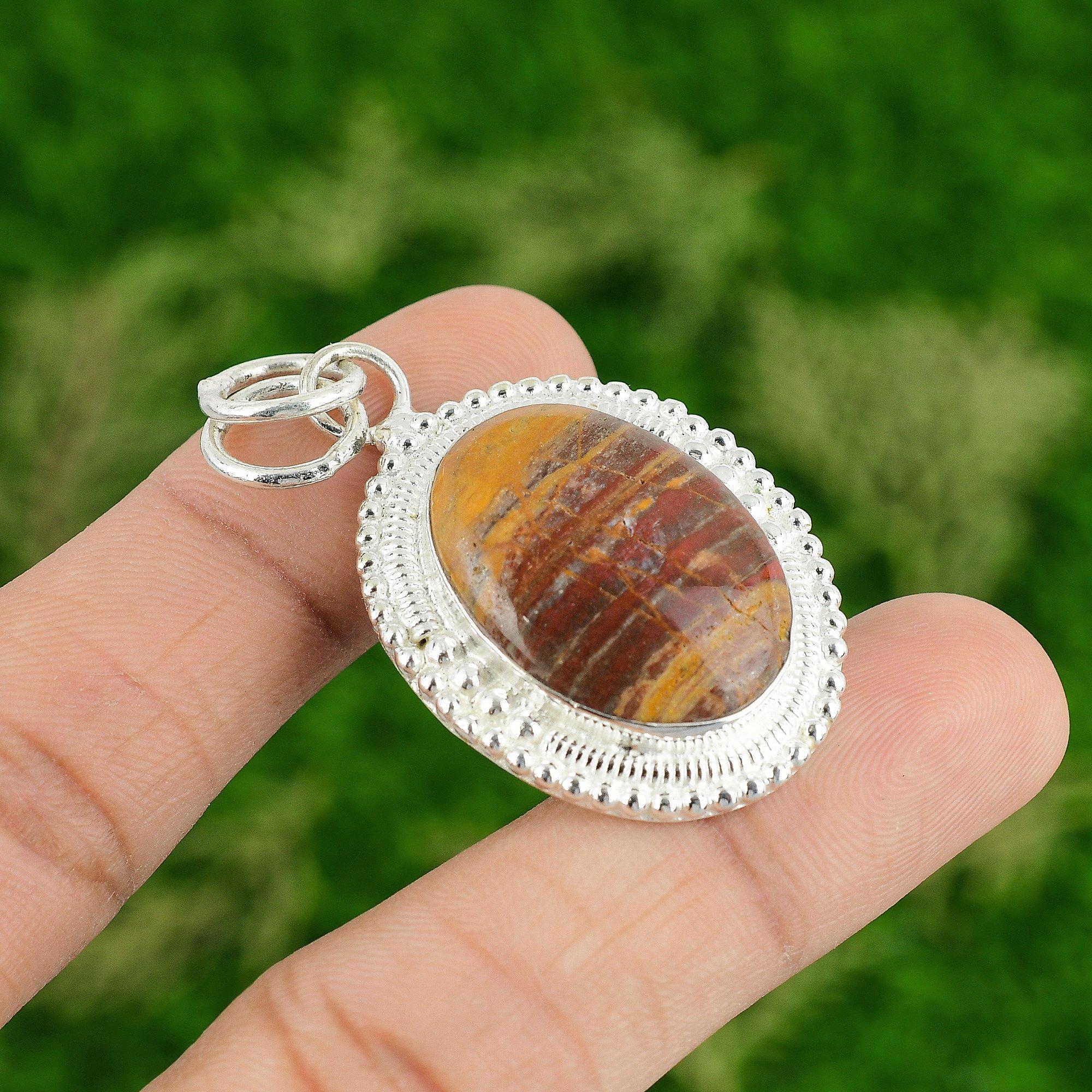 Oval Red Snakeskin Jasper Gemstone Mother Engagement Pendant Jewelry 925 Silver