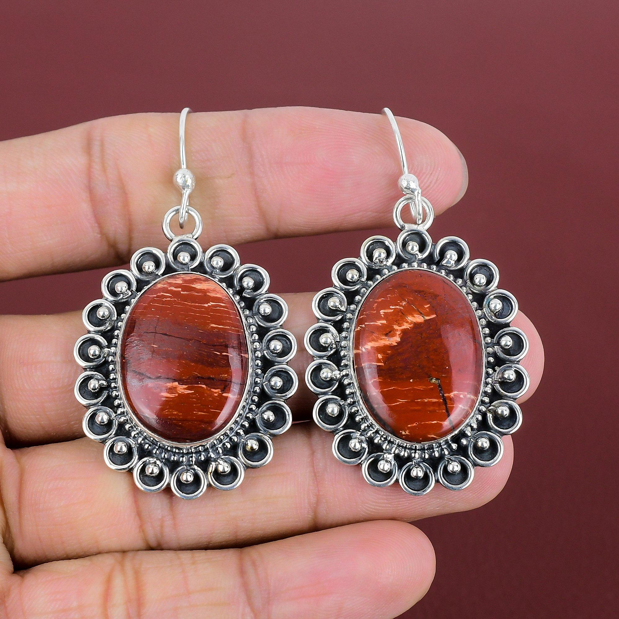 Red Snakeskin Jasper Earrings Gemstone Jewelry Dangle Earring 925 Sterling Silver Earring Handmade Jewelry Gifts For Her Birthstone Earrings