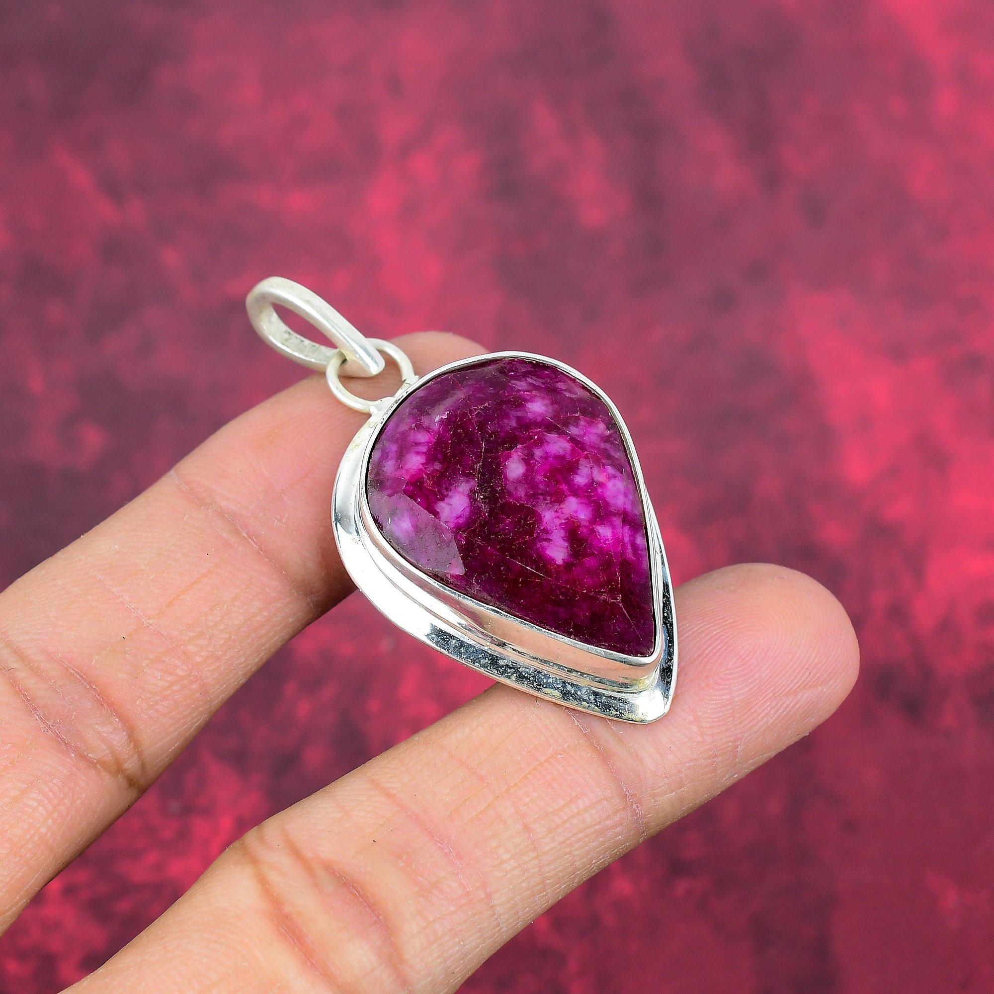Ruby Zoisite Pendant Gemstone Jewelry, 925 Solid Sterling Silver Handmade Pendant, Latest Design Jewelry