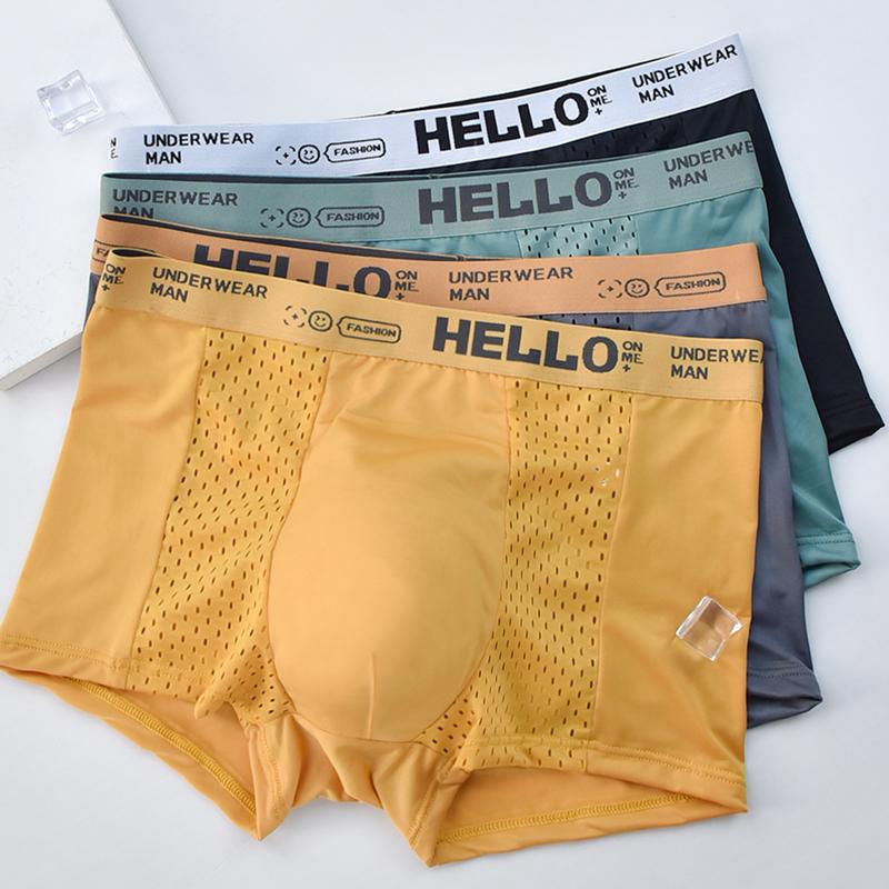 4Pcs Men's Underwear Ice Silk Mesh Boxer Shorts Boxers Breathable Underpants  Boy Panties Undies L XL XXL 3XL 4XL 5XL