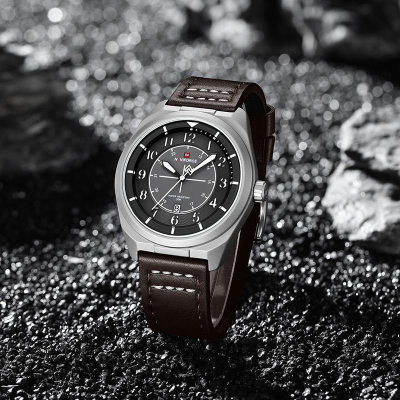 NAVIFORCE Original Men Fashion Quartz Watch Leather Strap 30m Waterproof Calendar Compass Design Men Leisure Business Watch NF9281L