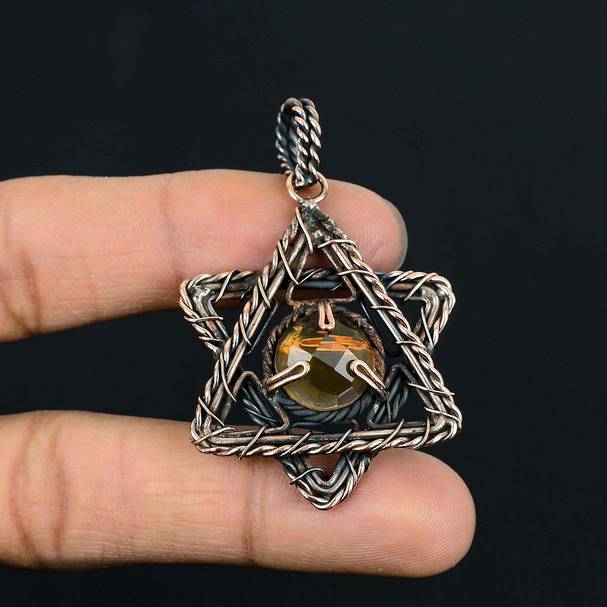 Citrine Gemstone Handmade Pure Copper Wire Wrap Jewelry Pendant For Thanksgiving