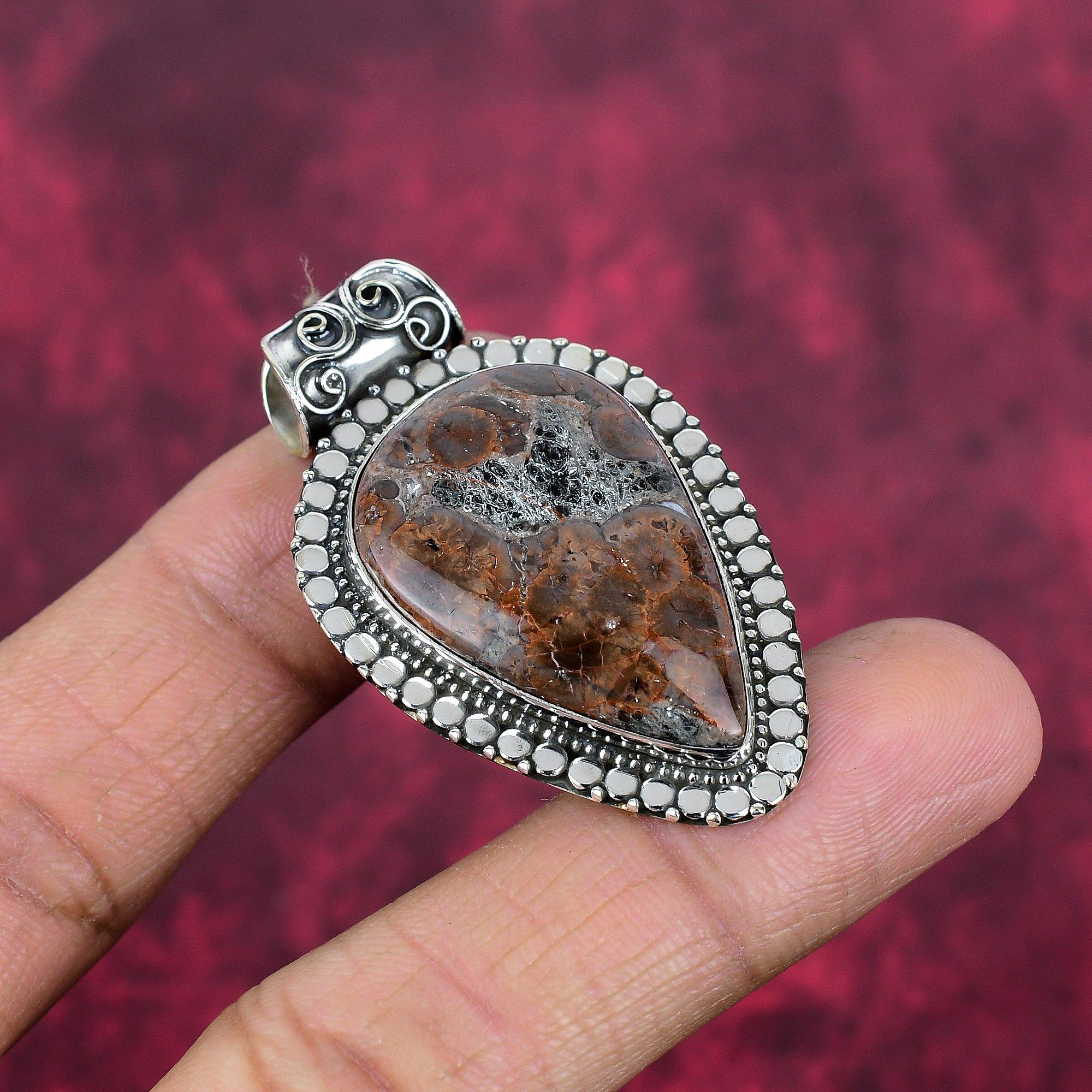 Dianosaur Bone 925 Solid Sterling Silver Pendant, Handmade Gemstone Pendant, Gift For Mom Antique Jewelry