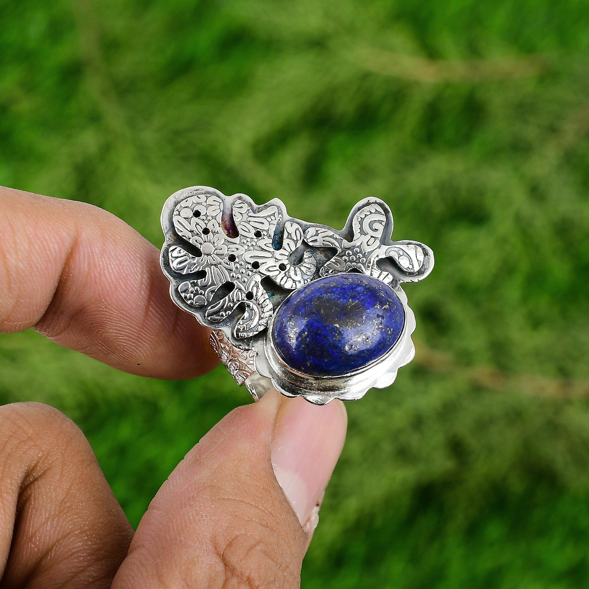 Womens day Sale Natural Lapis Lazuli 925 Sterling Silver September Promise Ring
