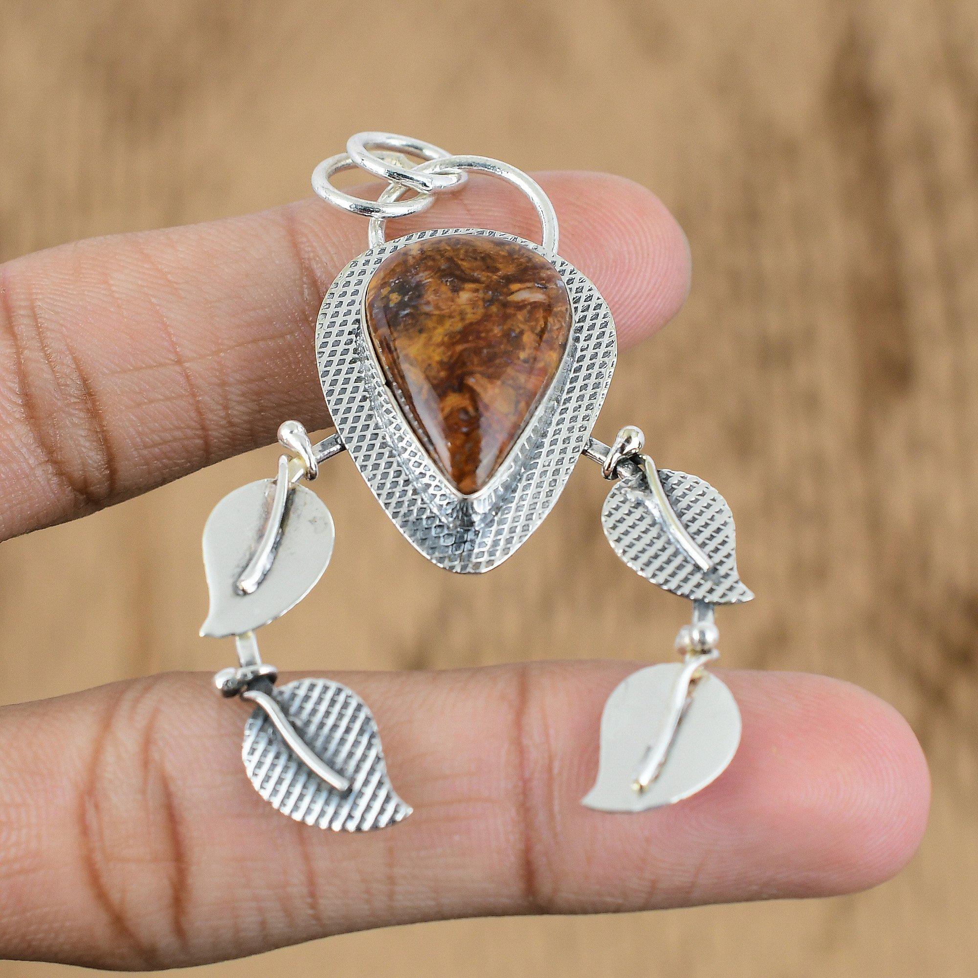Sterling Silver Pear Golden Pietersite Gemstone Daughter Ethnic Birthday Pendant