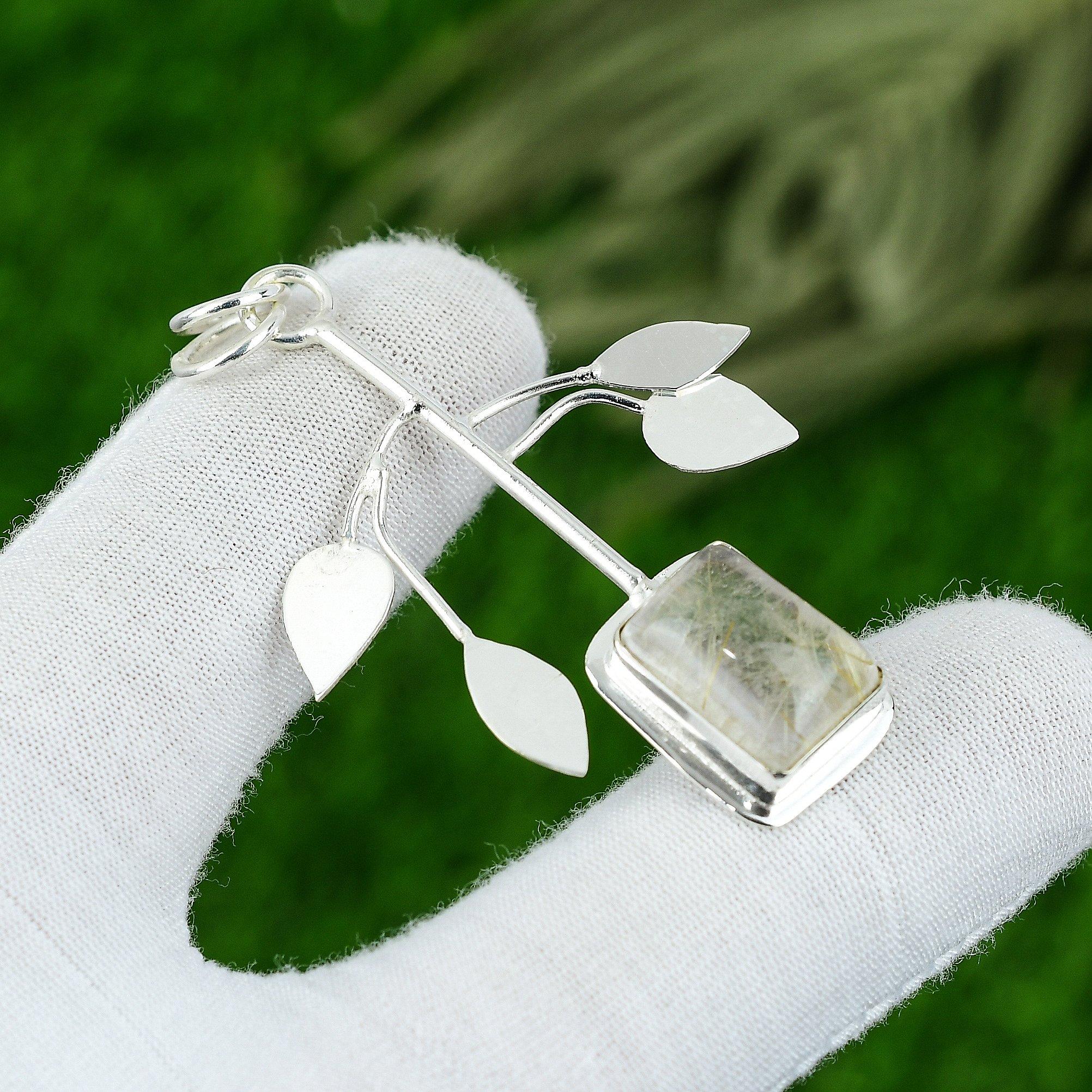 Gift For Women Pendant 925 Sterling Silver Natural Golden Rutile Gemstone