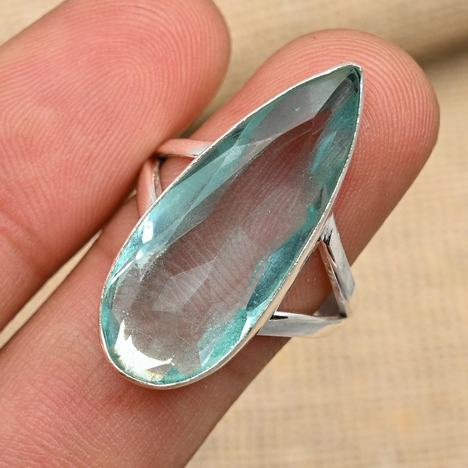 Aqua Apatite Gemstone Handmade Solid 925 Sterling Silver Ring Jewelry