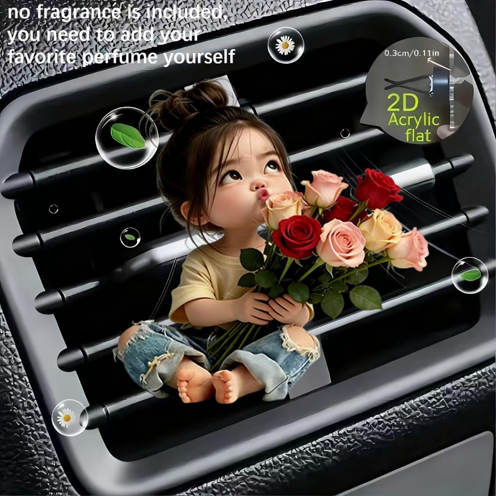 2D Flat Flower Car Vent Clip Decorative Diffuser (fragrance Not Included), Car Interior Decoration, Aromatherapy Clip, Ideal for Holiday Gifts