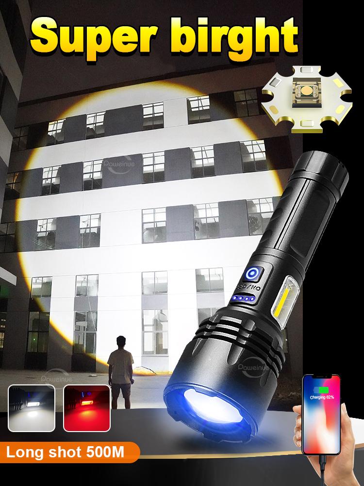 Most Powerful LED Flashlight USB Rechargeable Torch Light Long Shot 1500M High Power Flashlight Lantern with COB Light