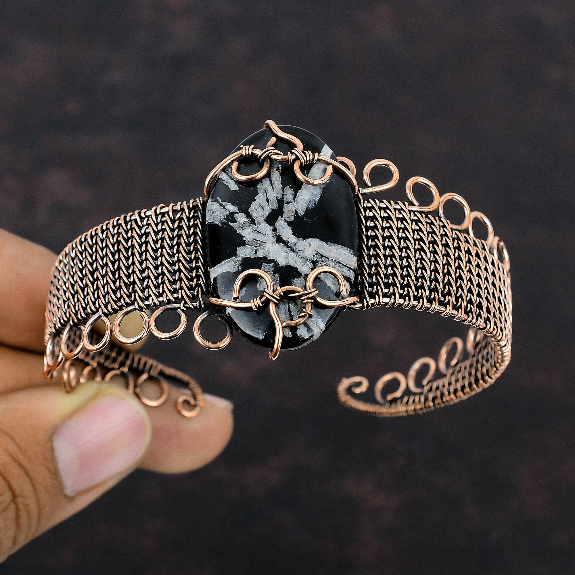 Chrysanthemum Cuff Bracelet Copper Wire Wrapped Adjustable Bangle Handmade Bangle Copper Wire Jewelry Original Gemstone Bangle Gift For Him