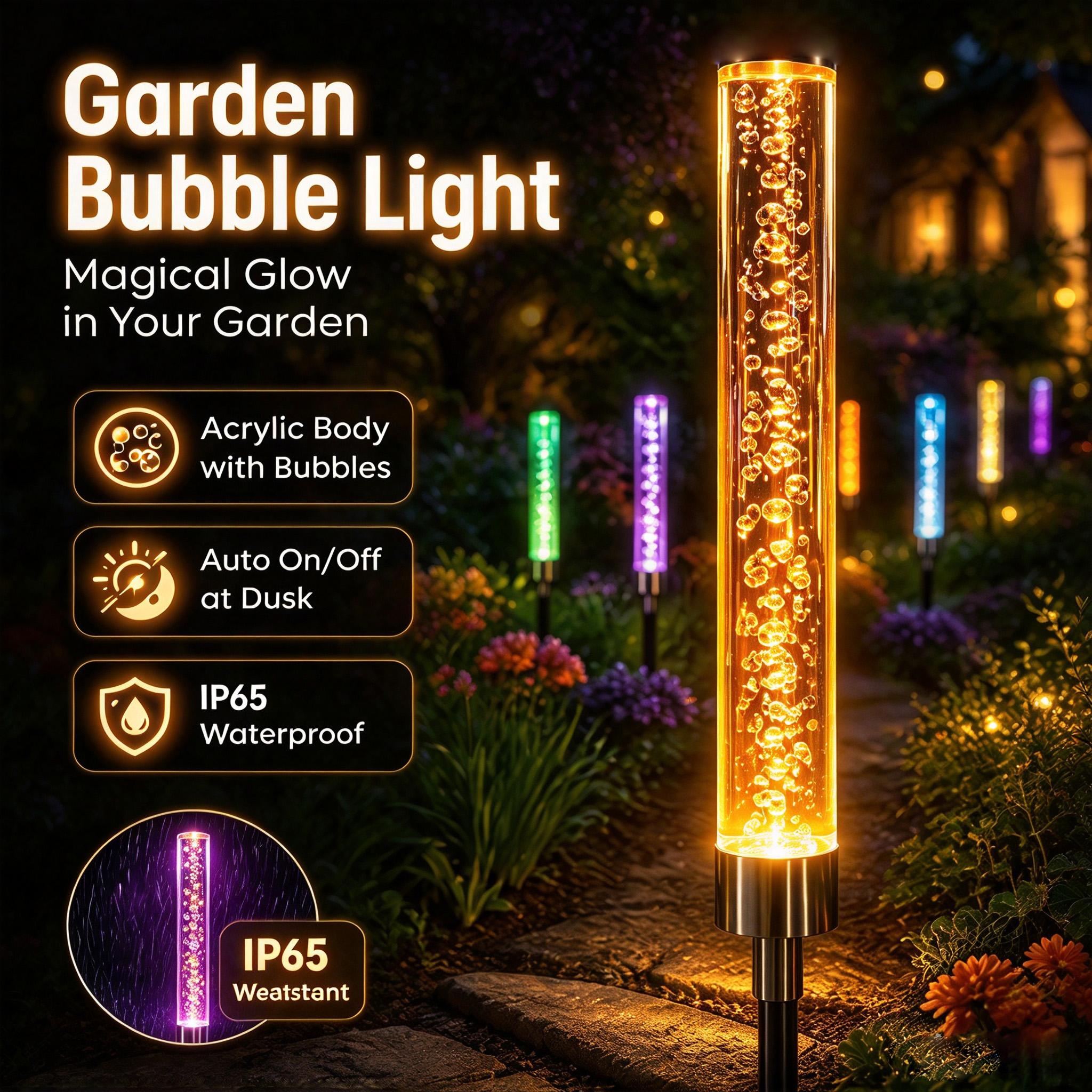 Bâton Lumineux à Bulles Solaire, RVB, Acrylique, Lampe de Paysage de Jardin