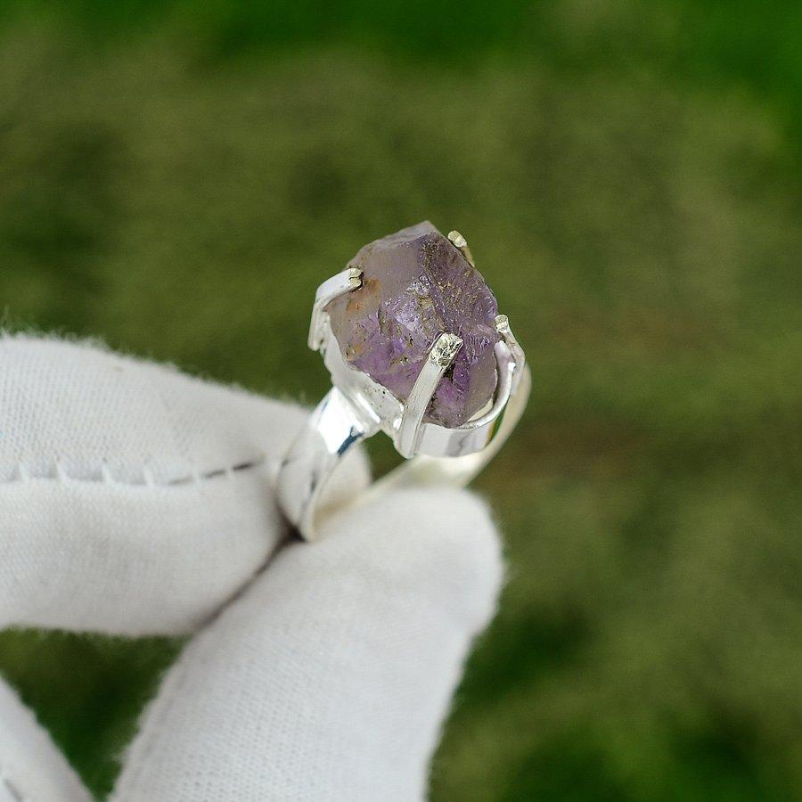 Natural Amethyst Rough Multi Stone Daughter Boho Ring Jewelry 925 Silver US 7.5