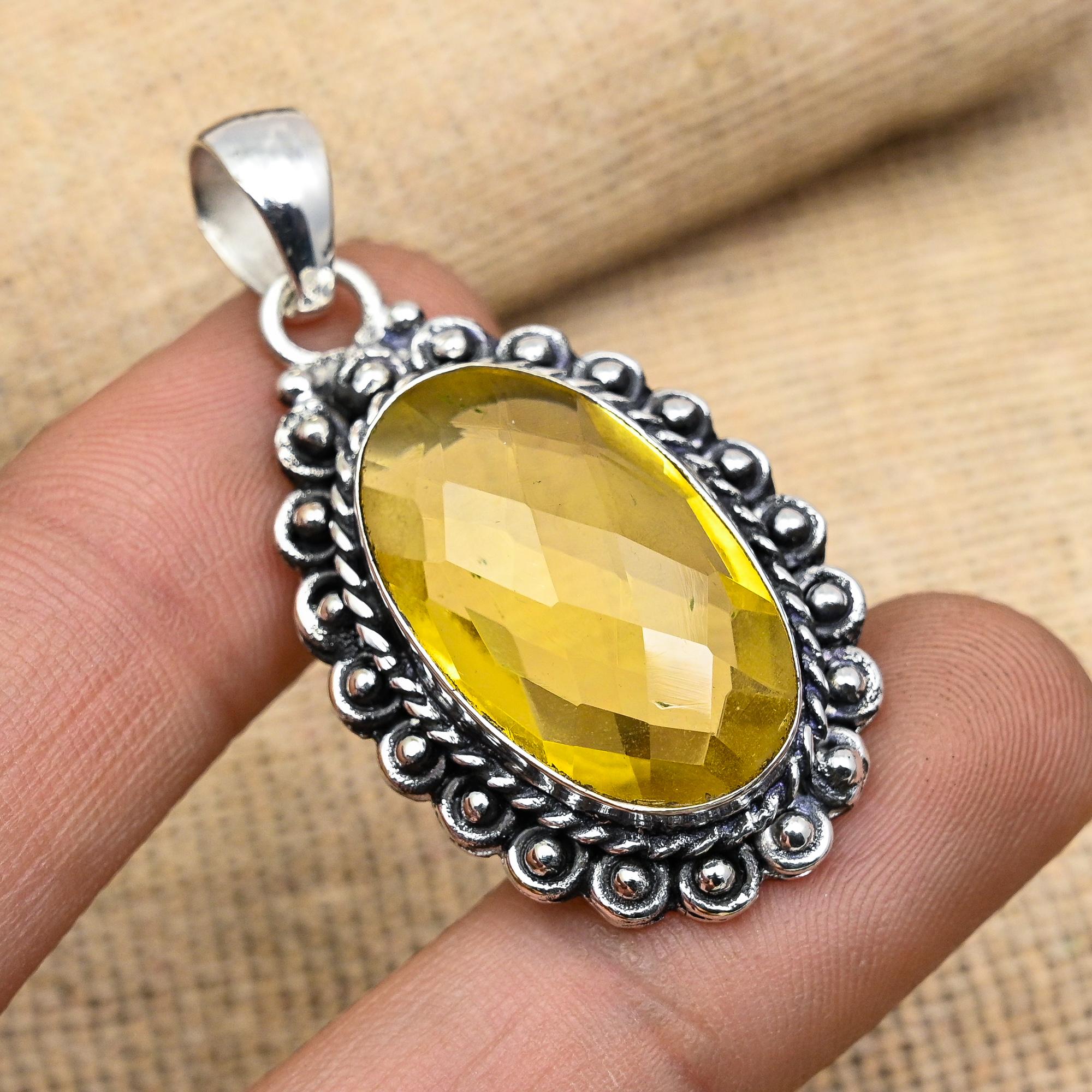 Glorious Citrine Gemstone Handmade 925 Sterling Silver Jewelry Lovely Pendant Gift For Her