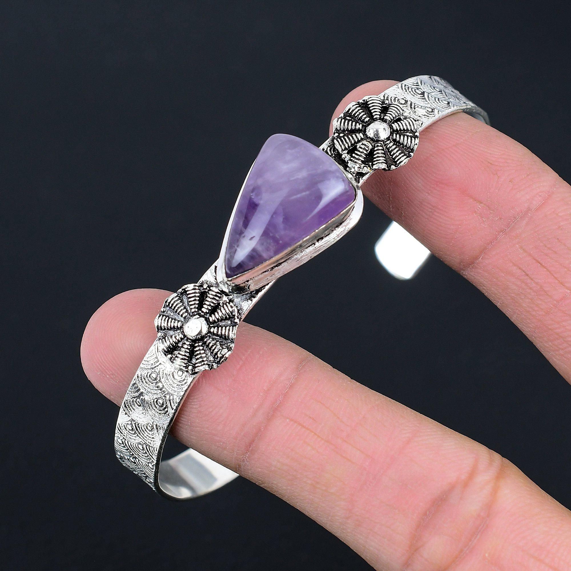 Daughters Day Deal 925 Silver Natural Star Amethyst Ethnic Wife Bangle Bracelet