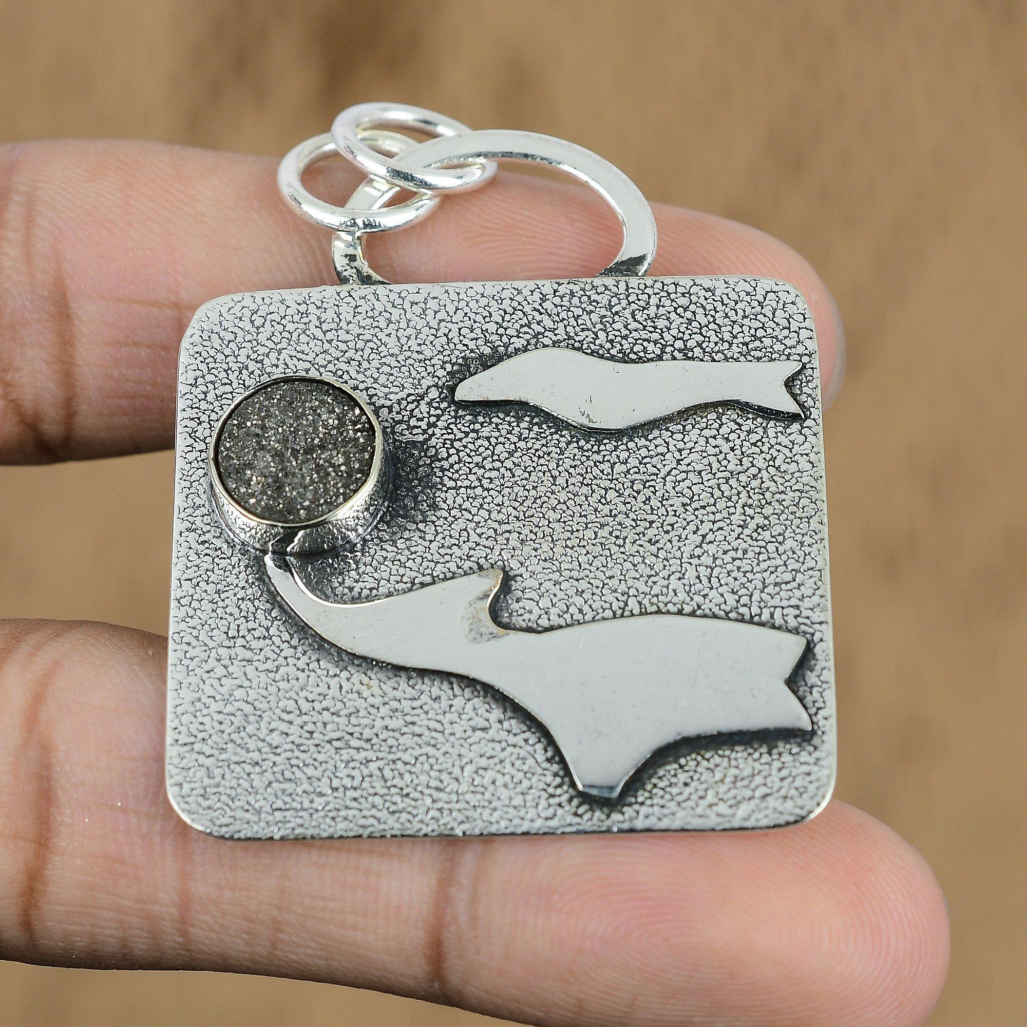 Gift For Women Jewelry Pendant 925 Sterling Silver Natural Silver Druzy Gemstone