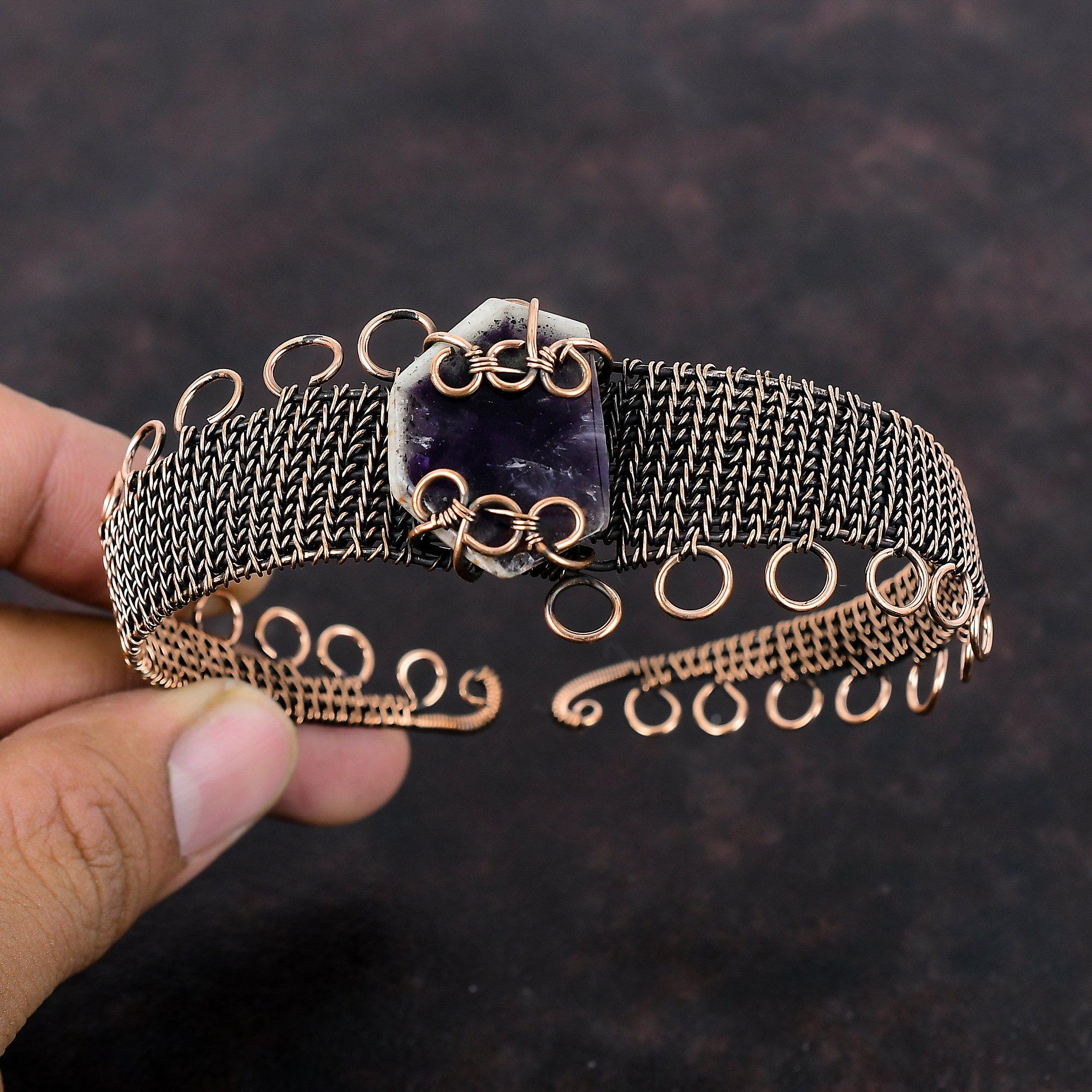 Super 23 Amethyst Armreif Kupferdraht umwickelter Armreif Verstellbarer Armreif Handgemachter Edelsteinarmreif Kupferschmuck Jubiläumsgeschenk