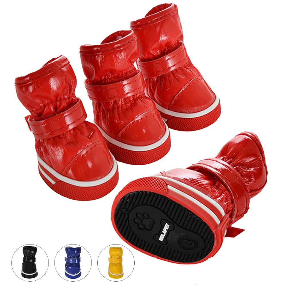 4pcs/set Pet Dog Shoes Fashion Winter Warm Dog Snow Boots PU Leather Shoes for Small Dogs Chihuahua Waterproof Anti Slip Puppy Pet Shoes