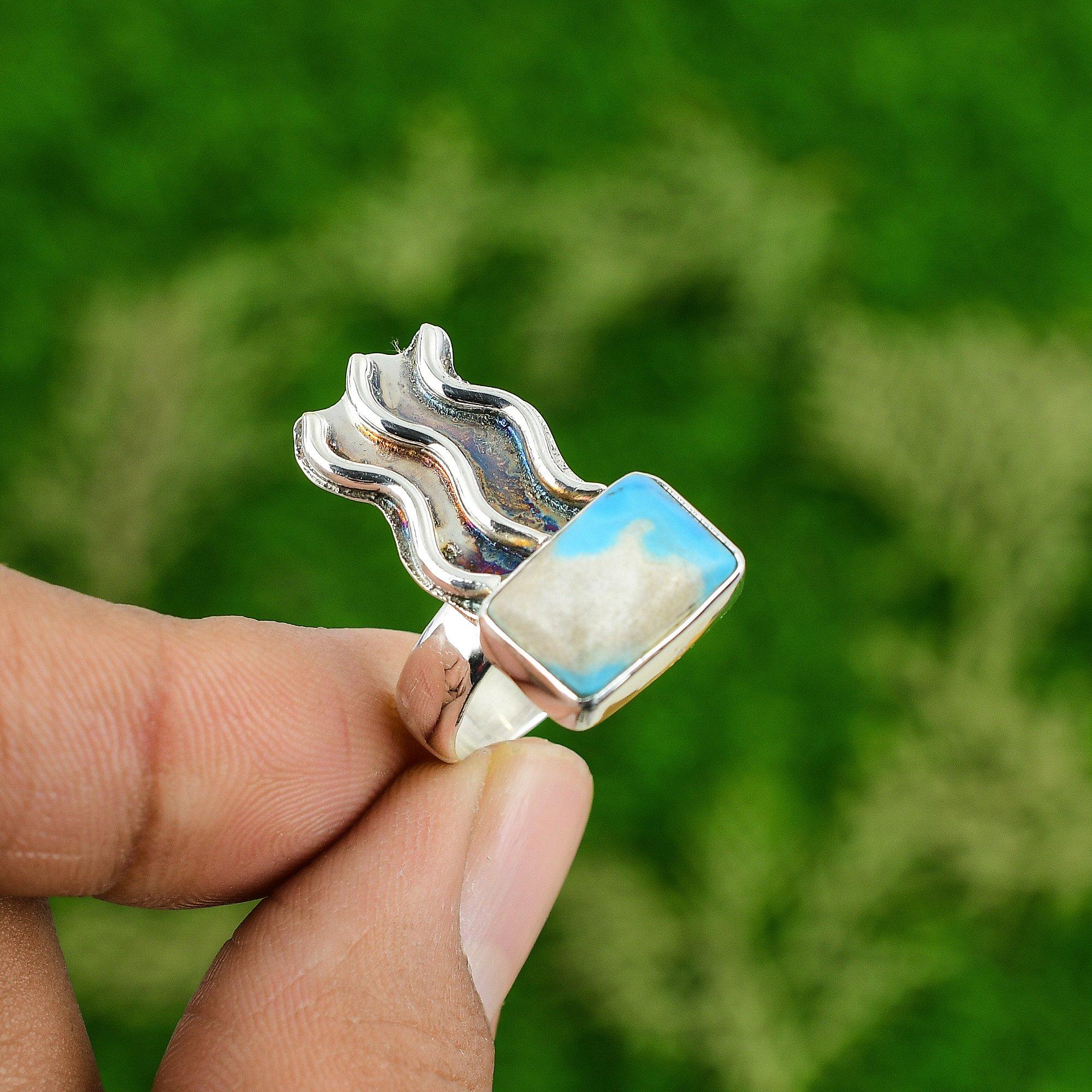 Natural Sleeping Beauty Turquoise Gemstone Statement Ring Size 6.75 925 Silver