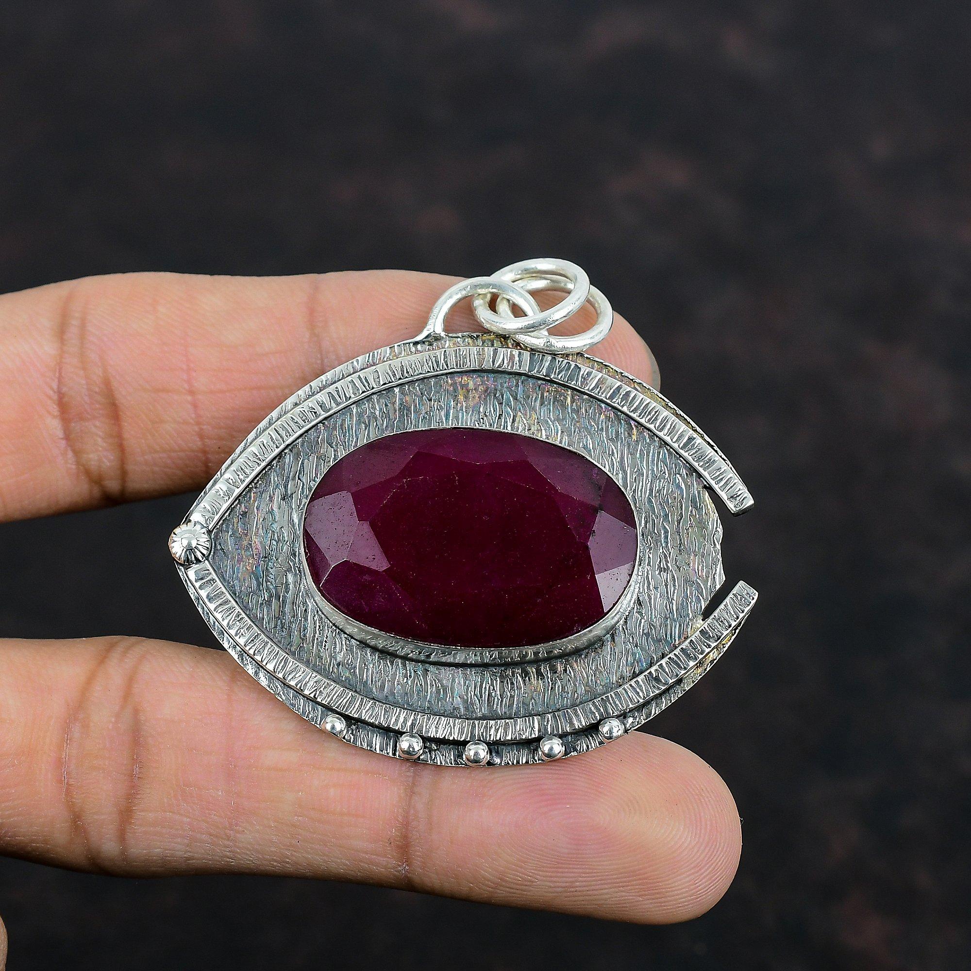 Faceted Kashmir Ruby Pendant Handmade Real Gemstone Pendant 925 Sterling Silver Pendant Designer Pendant Kashmir Ruby Jewelry Gifts For Mom