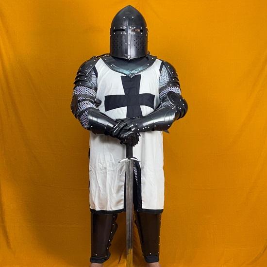 Black Crusader Templar Knight Armor Medieval Warrior Suit for LARP, Cosplay Display Perfect for Collectors History Enthusiasts