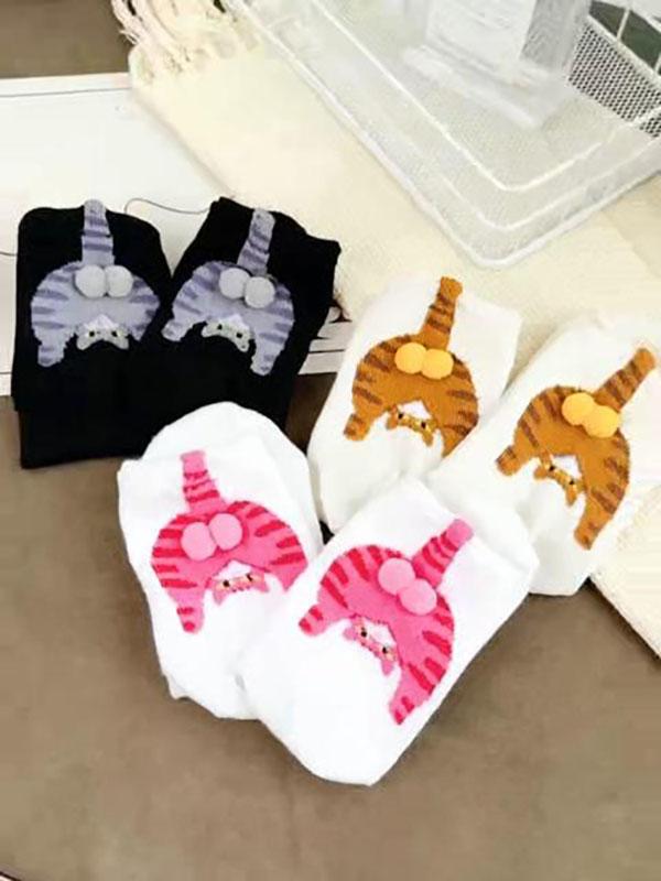 Couple Cat Egg Socks 3D Funny Mid Tube Winter Warm Matching Wear for Lovers Halloween Christmas Gift Cozy Novelty Style